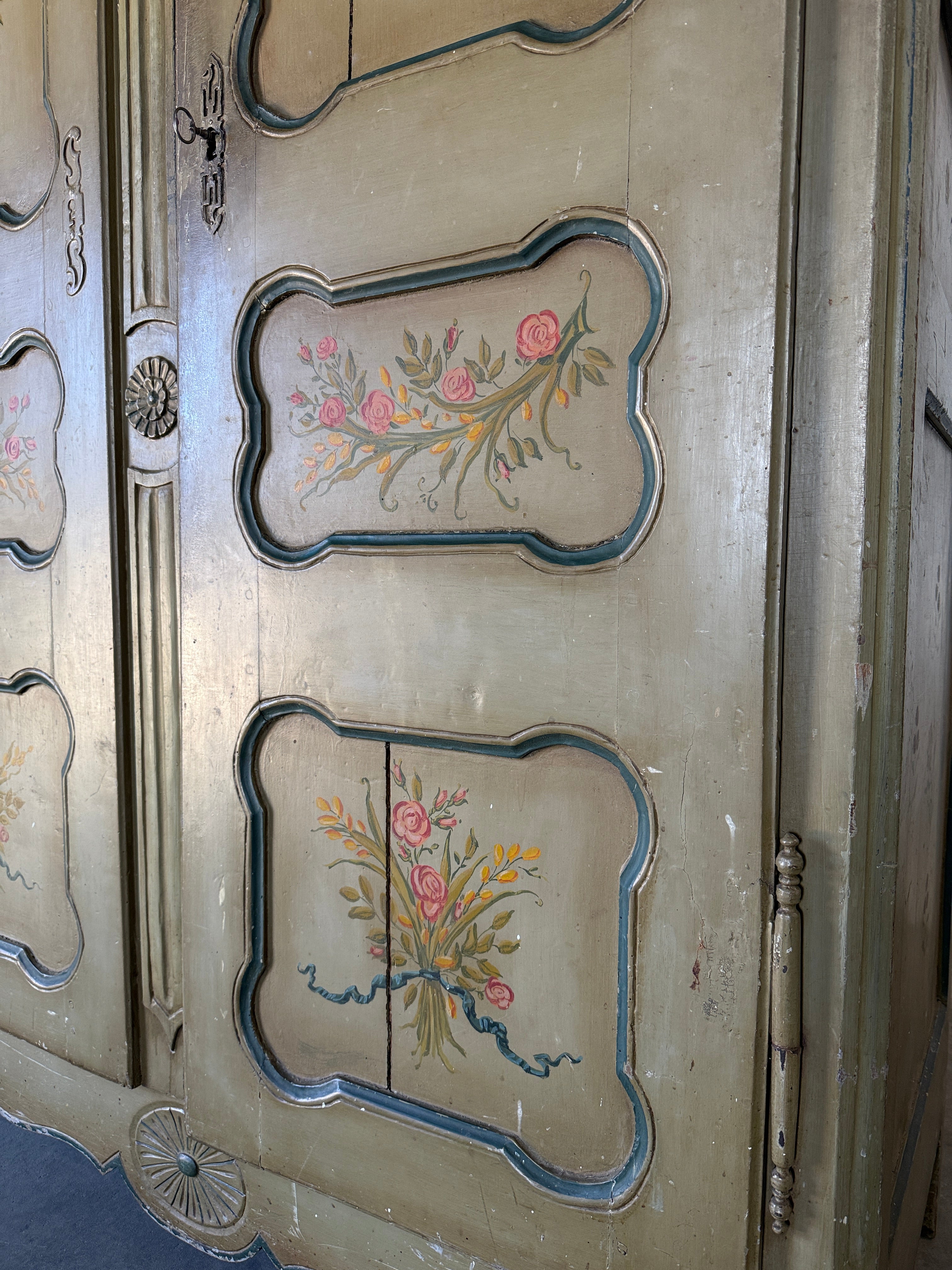 Antique French Provincial armoire with original painted decoration