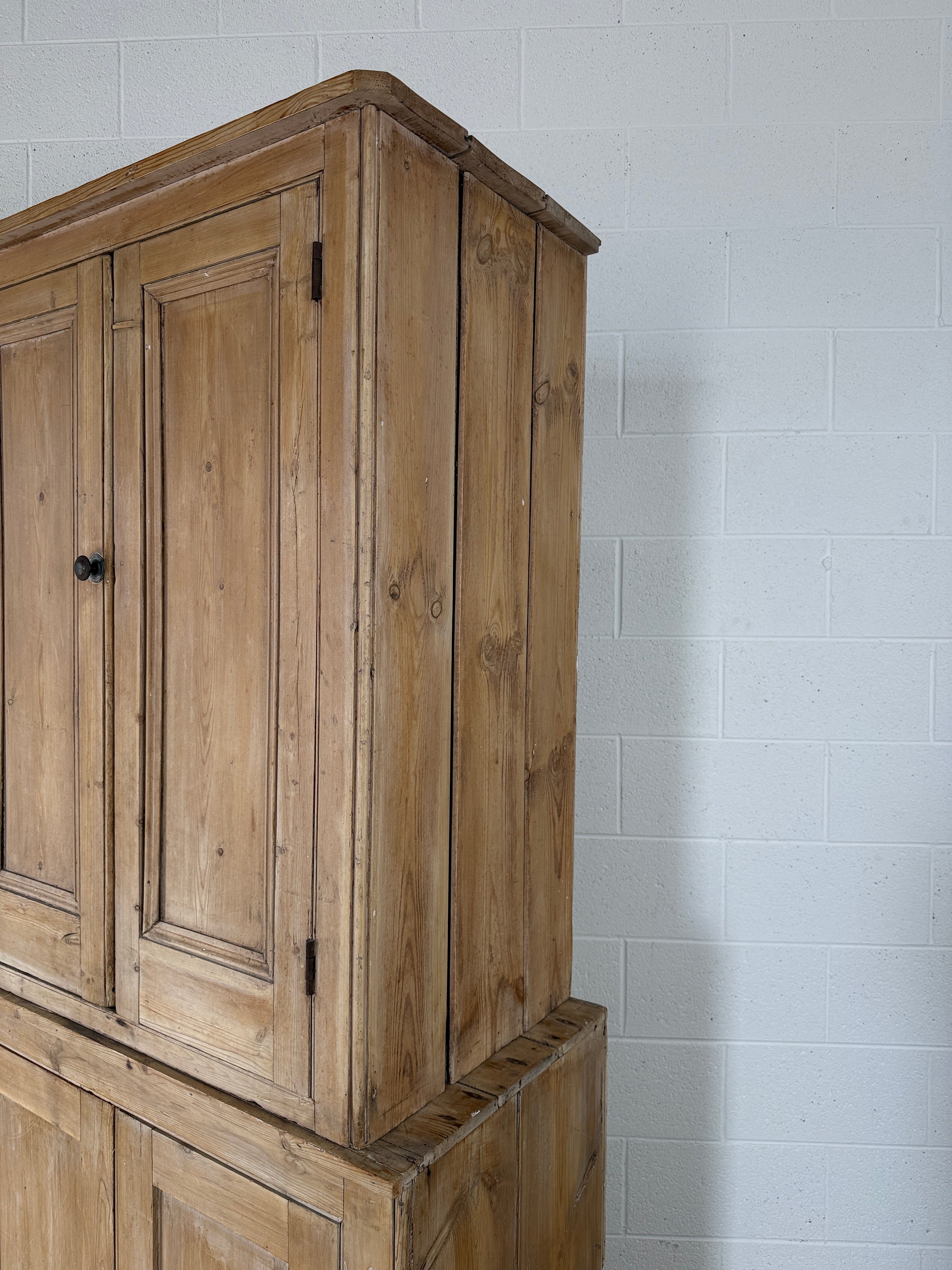 19th‑Century English two-part pine housekeeper’s cupboard