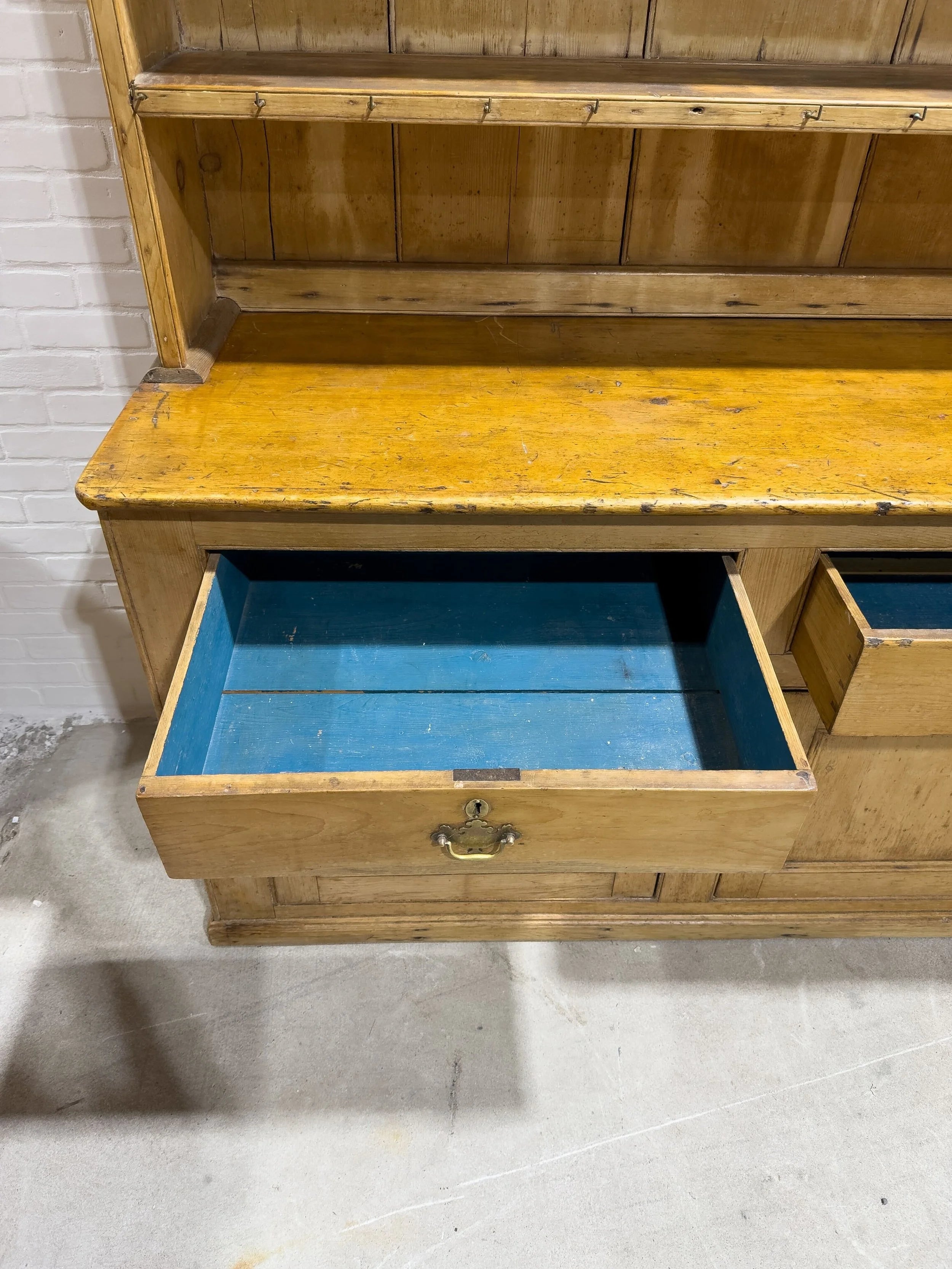 Monumental English pine kitchen dresser