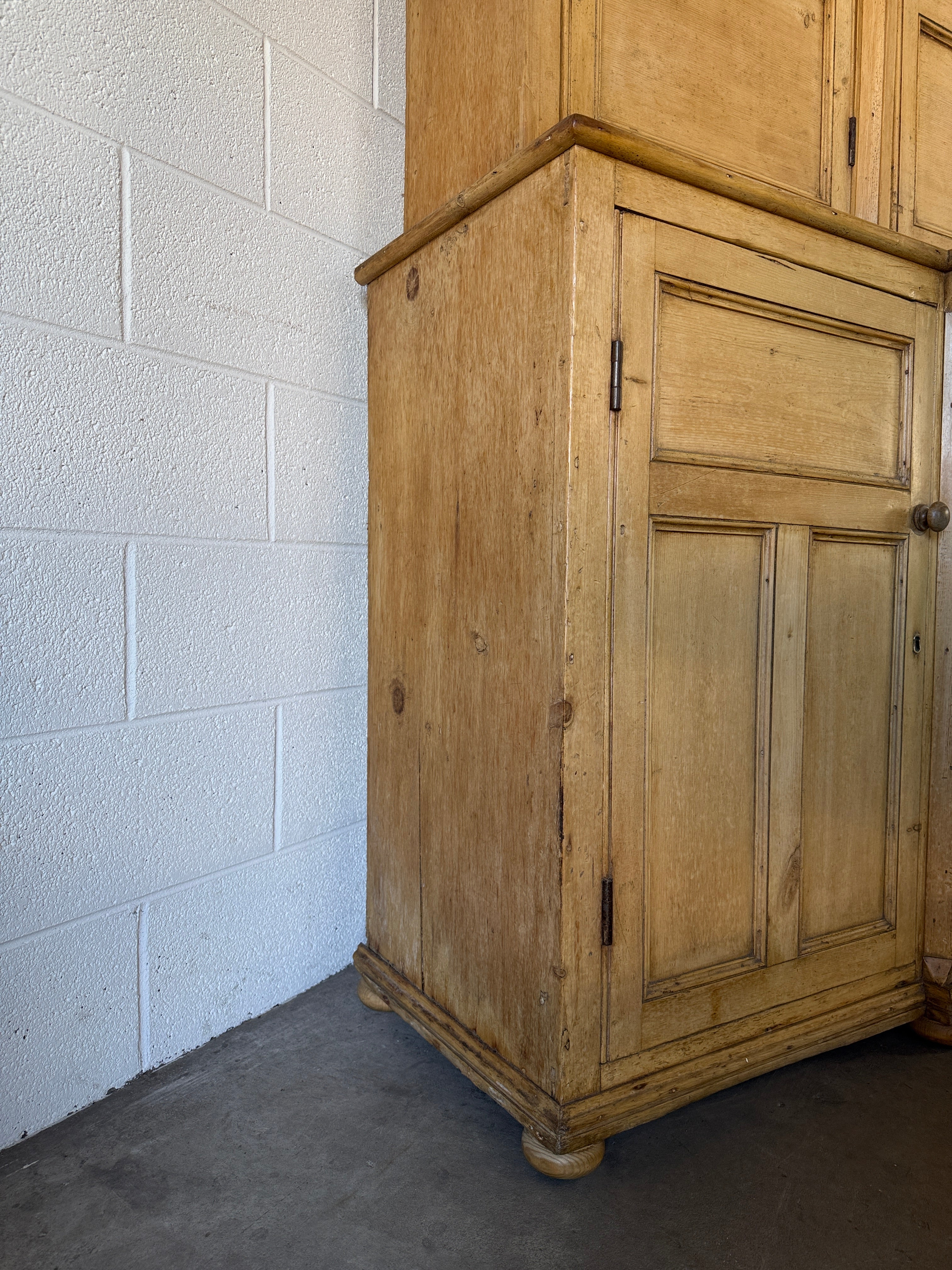19th‑century English pine cupboard or display case with glass doors
