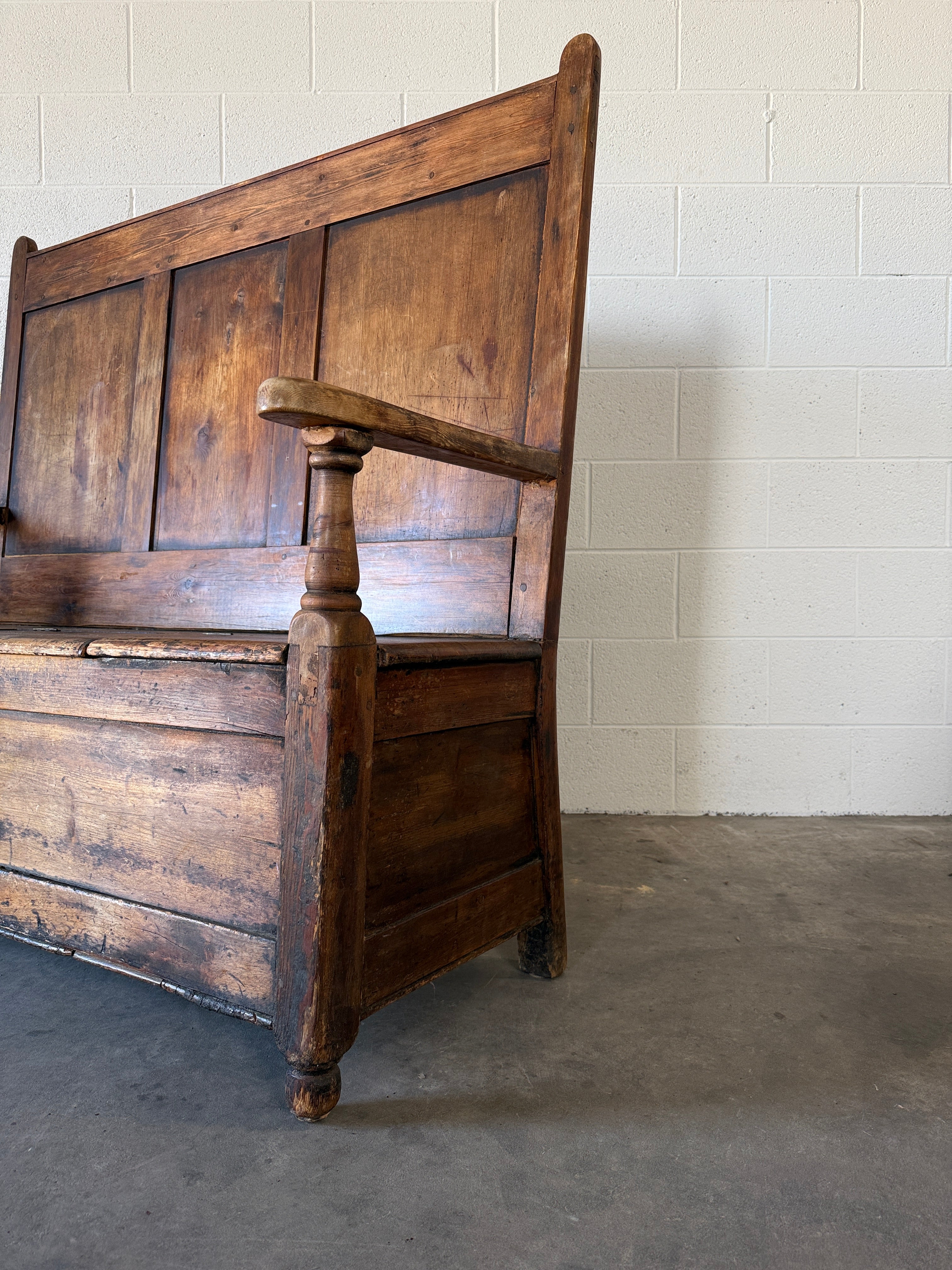 English pine settle with storage in the bench seat