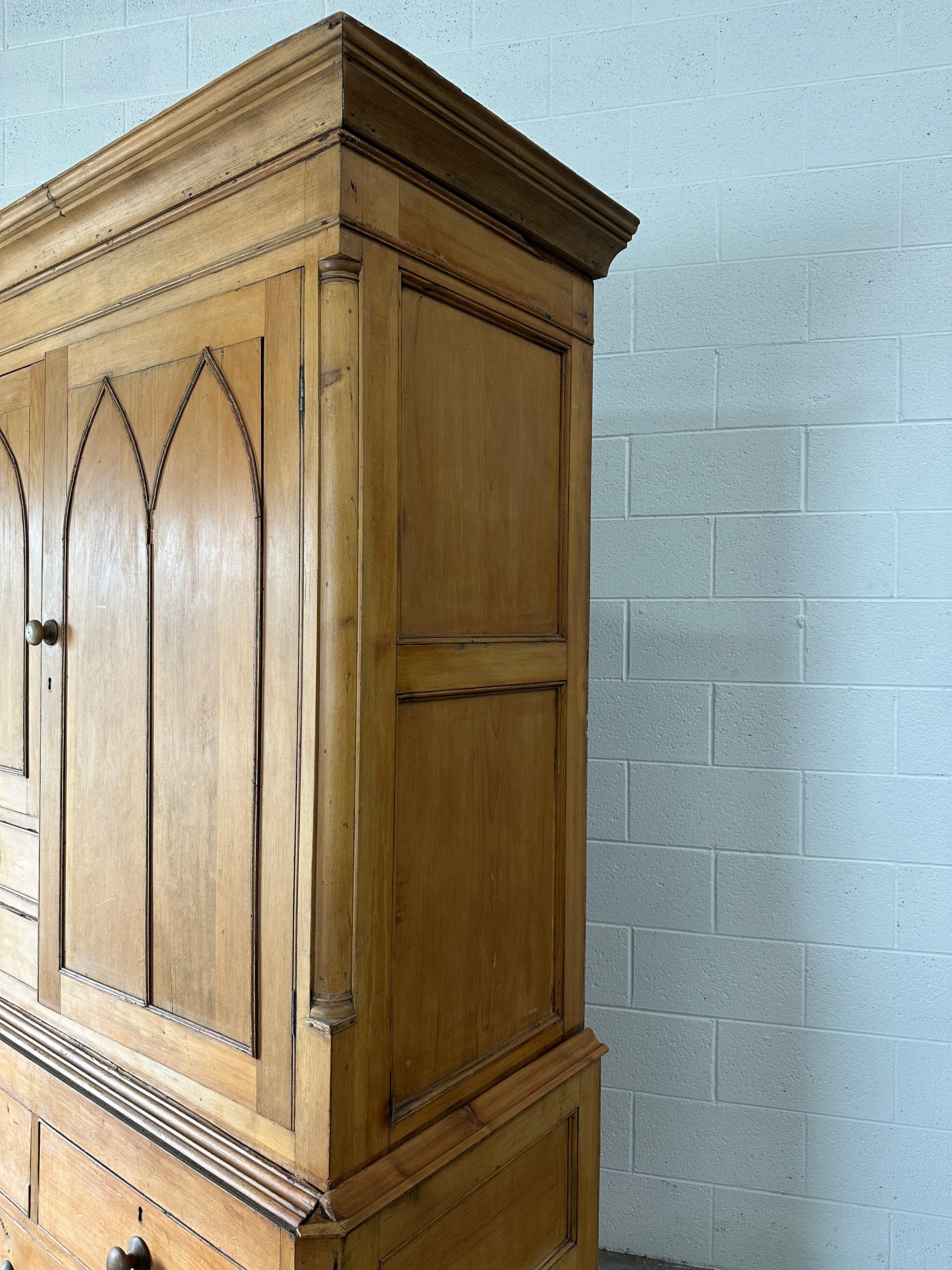 Antique Pine Gothic Housekeepers Cupboard