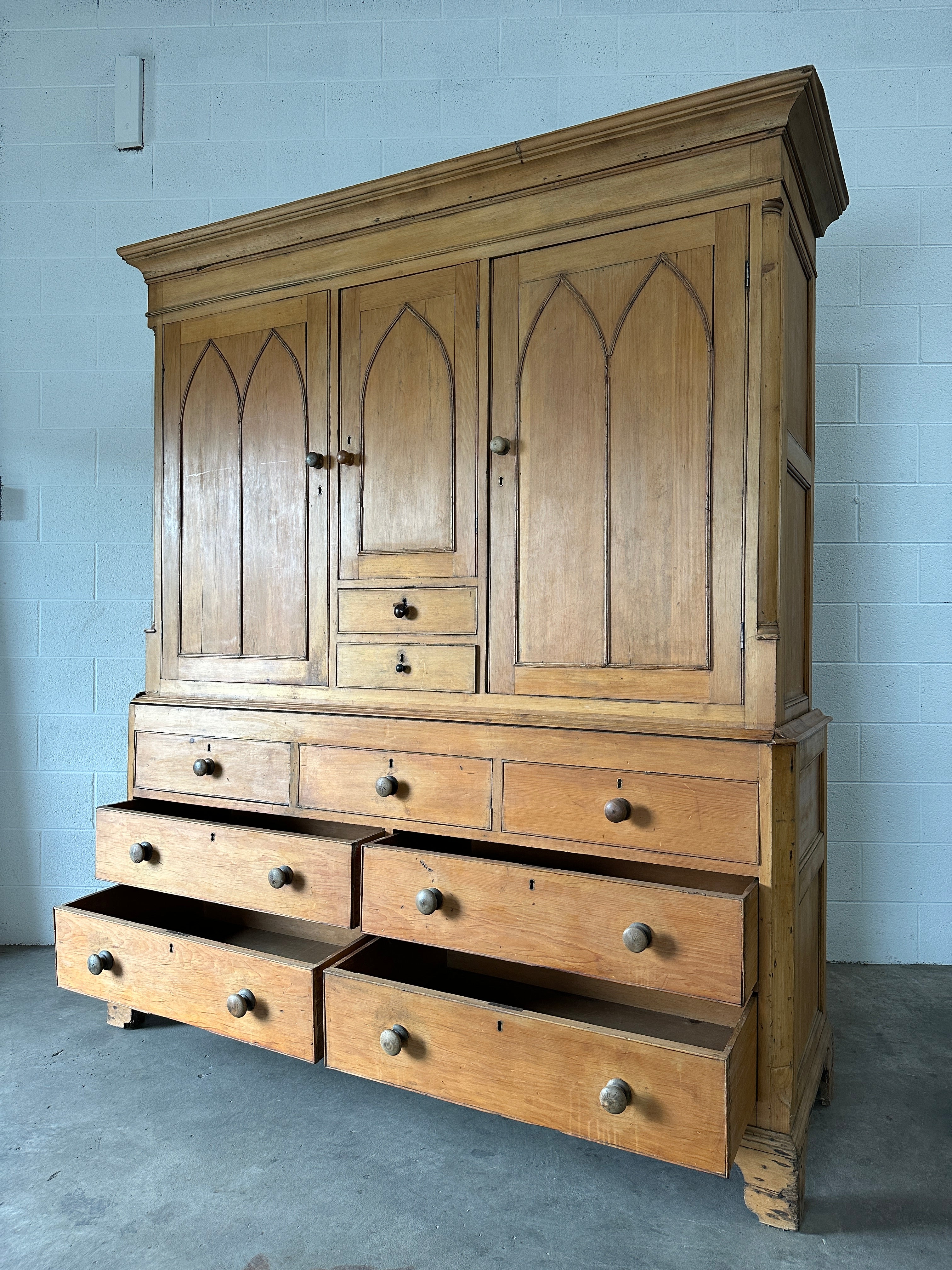 Antique Pine Gothic Housekeepers Cupboard