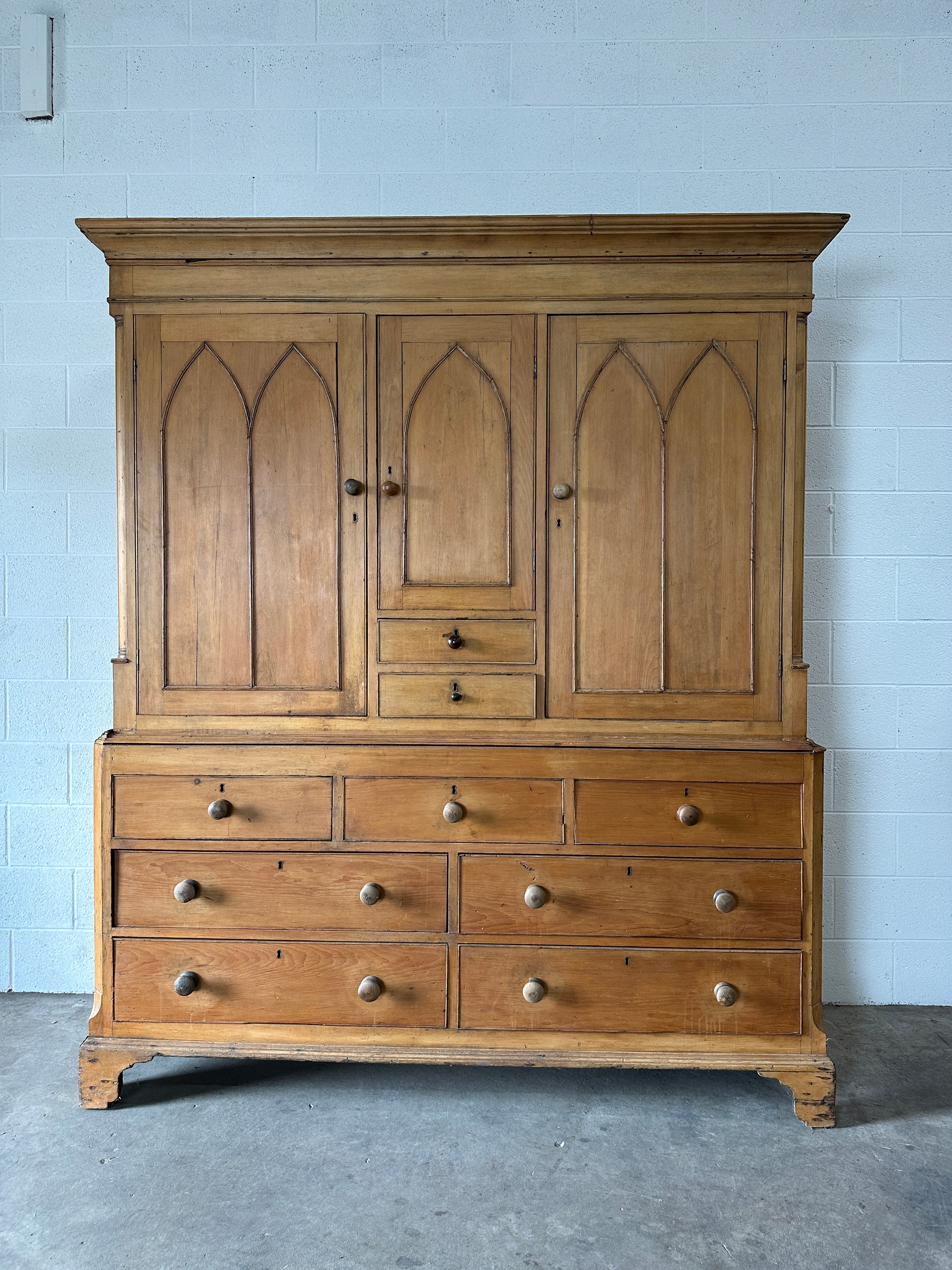 Antique Pine Gothic Housekeepers Cupboard
