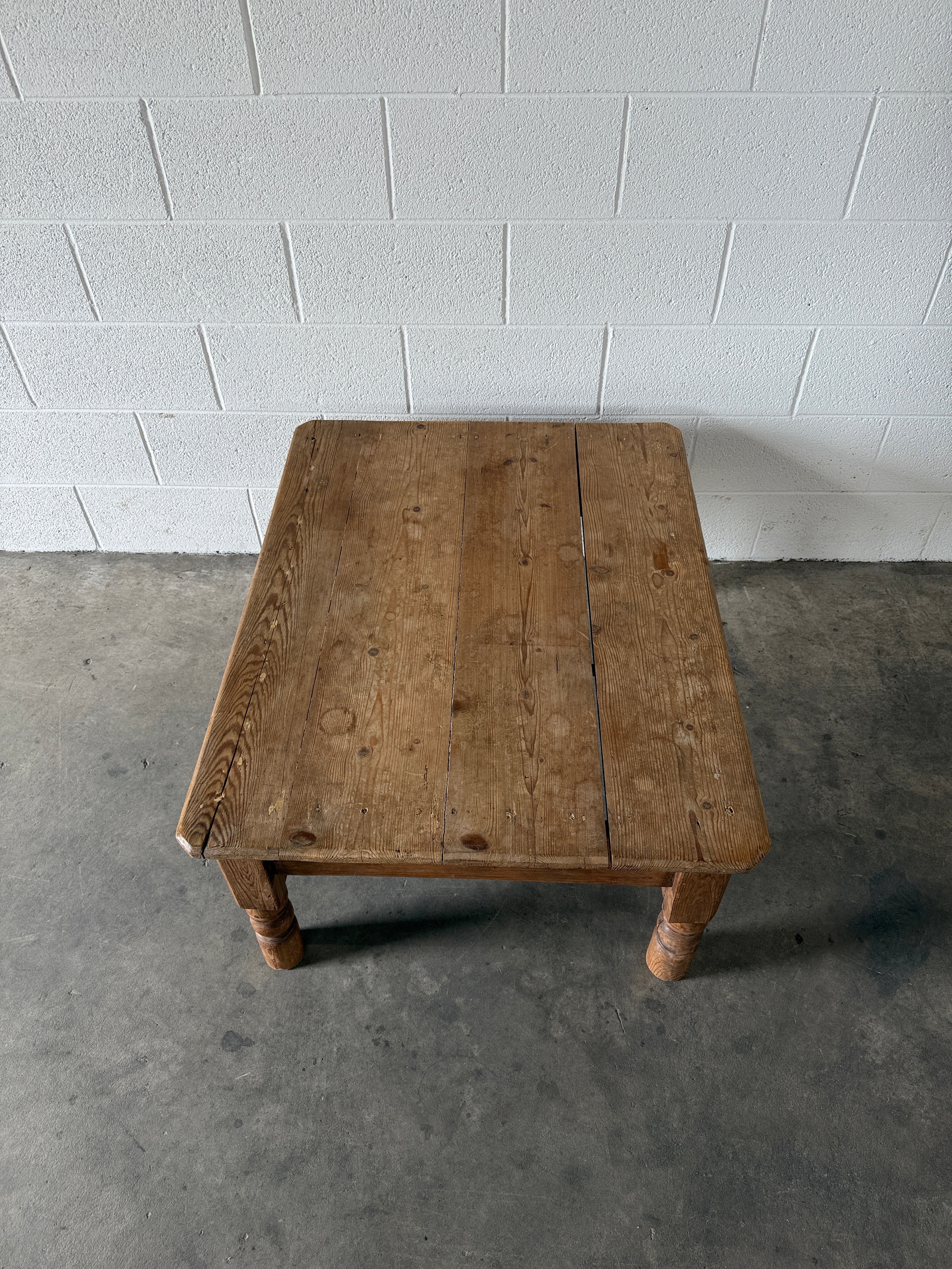 Petite antique pine coffee table with dummy drawer