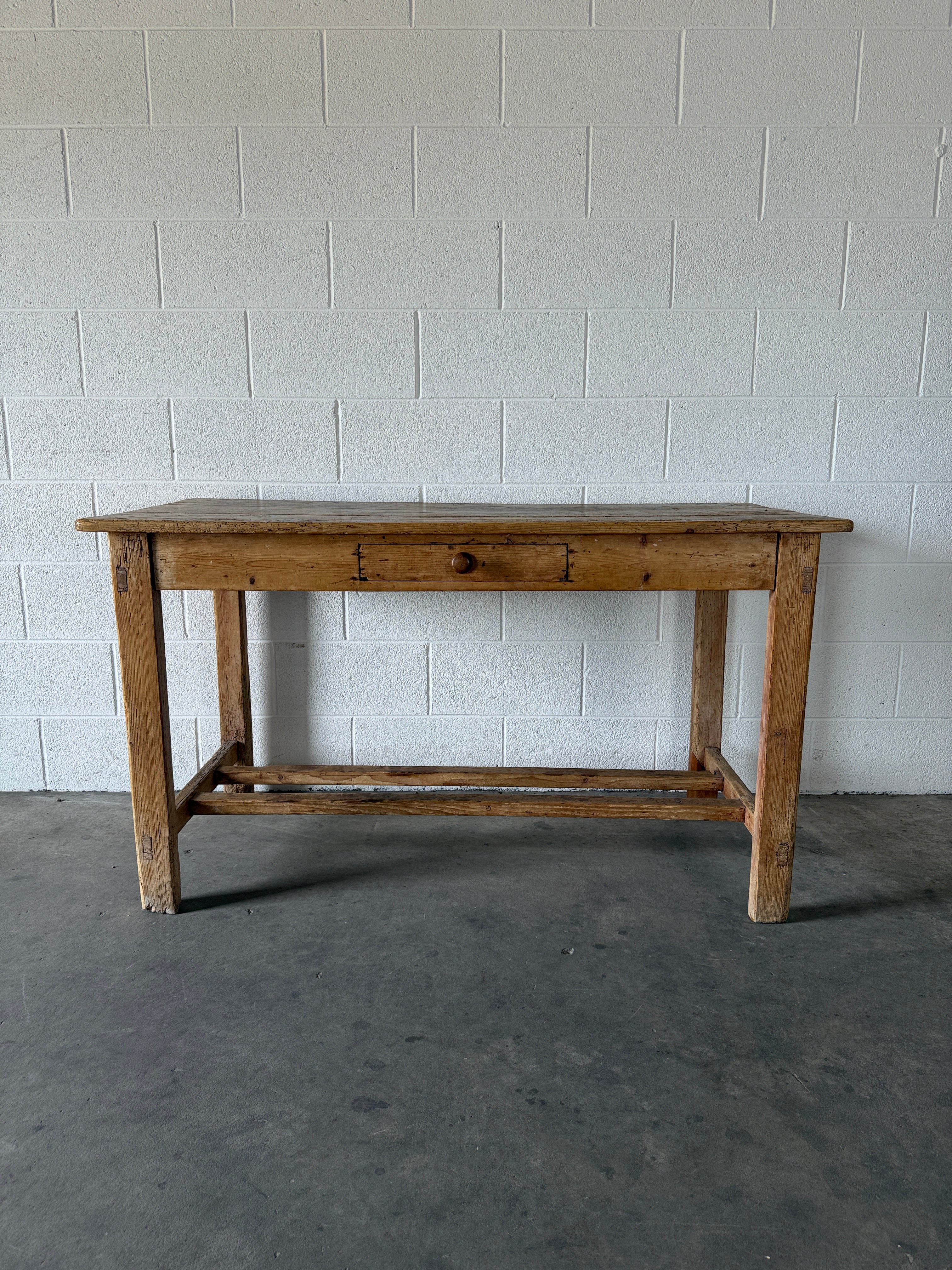 Irish pine prep table with double stretcher