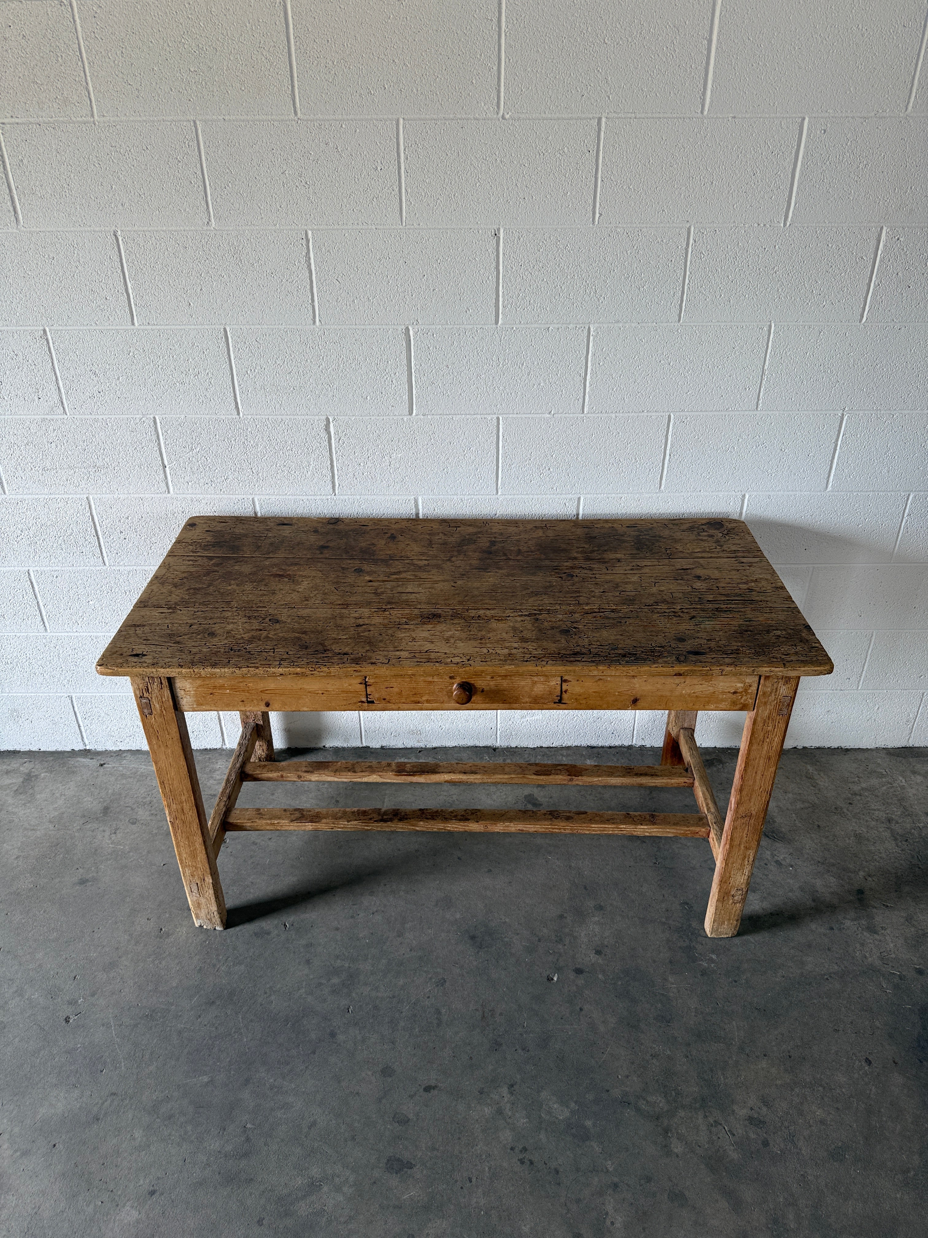 Irish pine prep table with double stretcher
