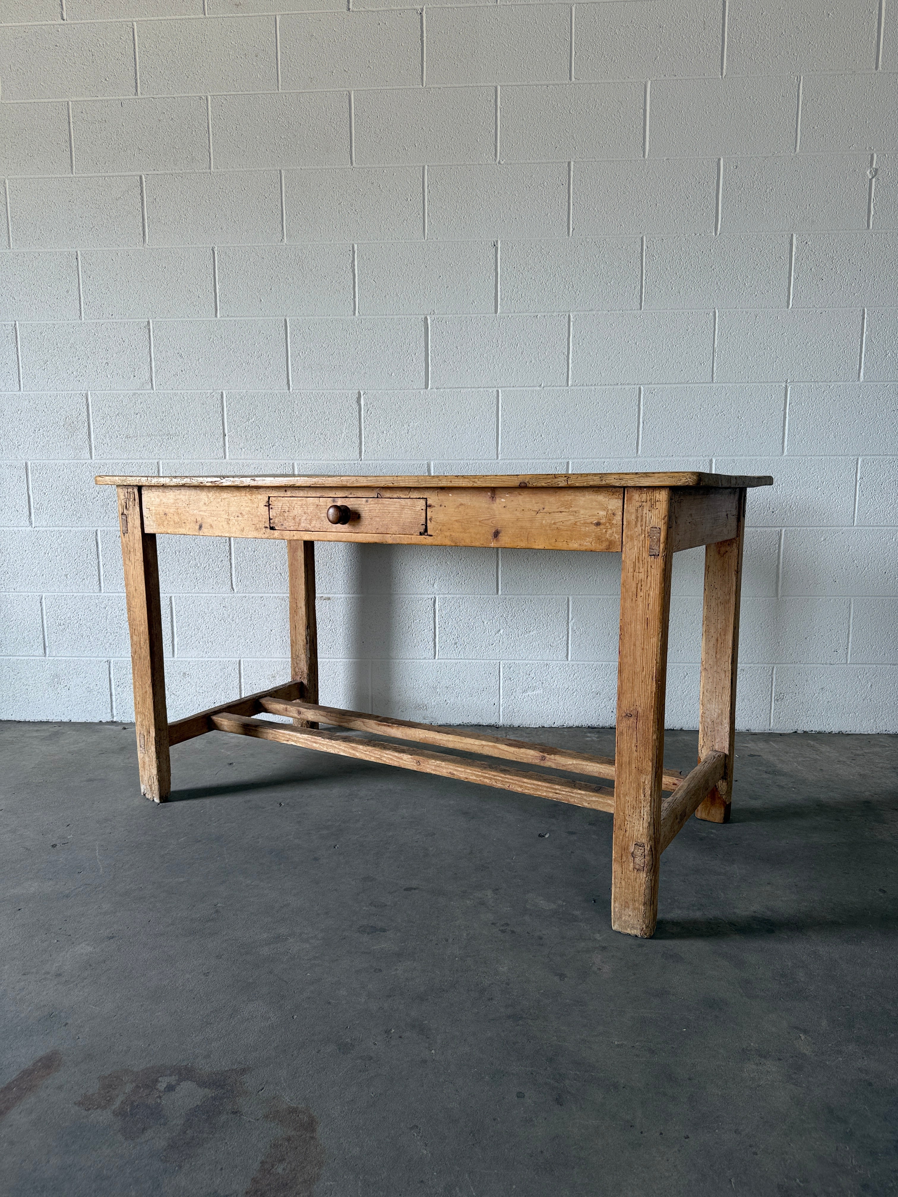 Irish pine prep table with double stretcher