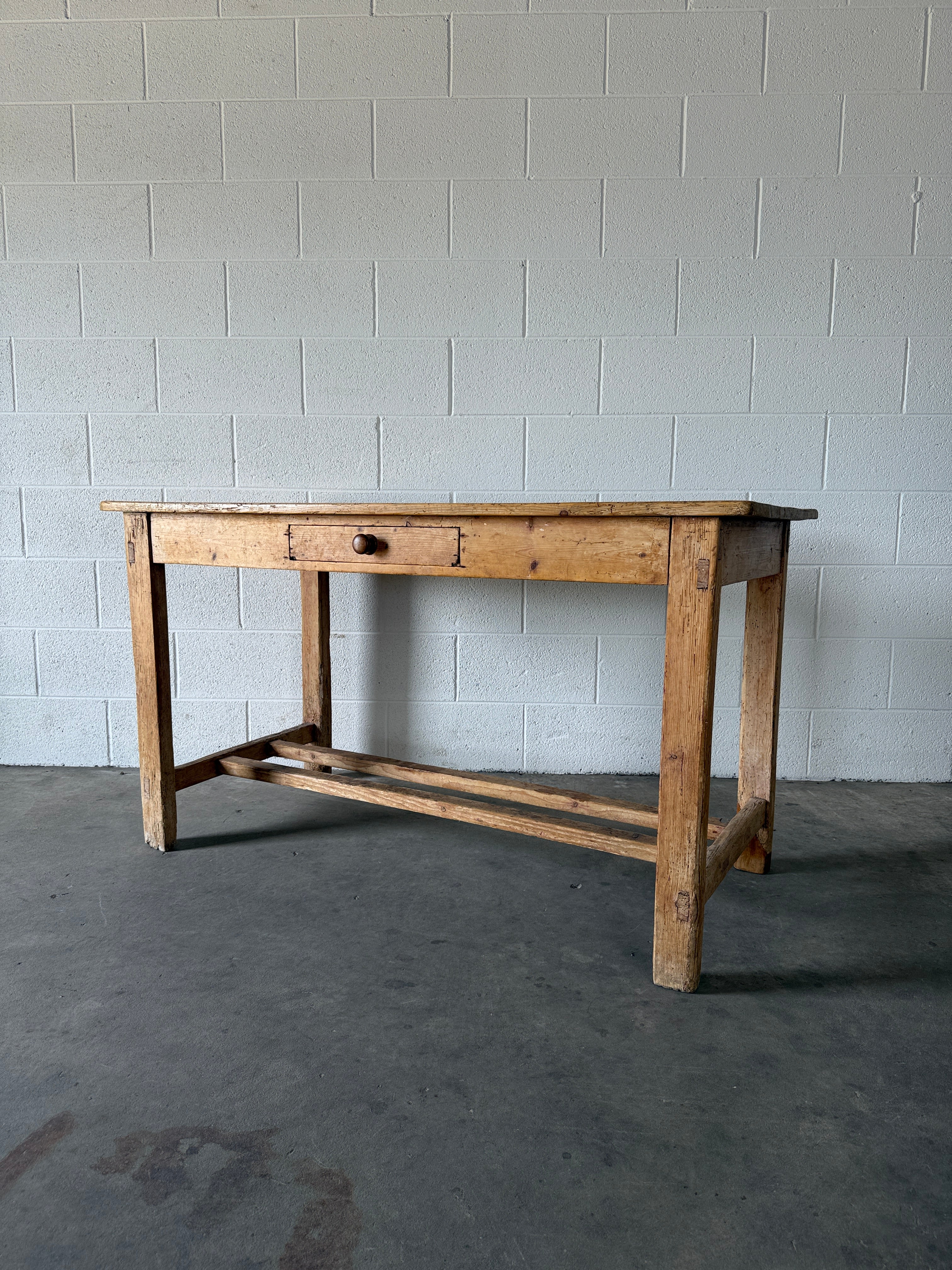 Irish pine prep table with double stretcher
