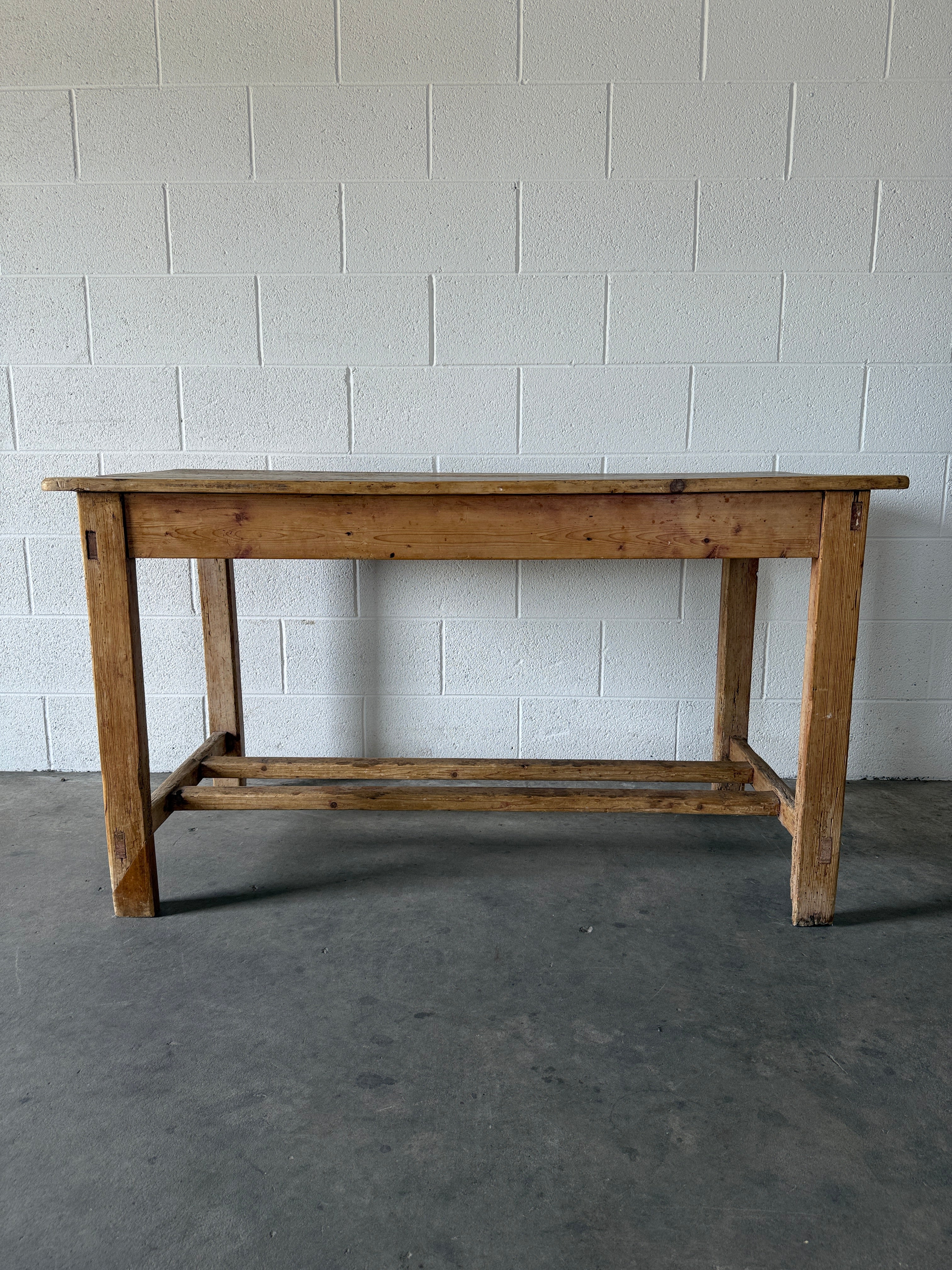 Irish pine prep table with double stretcher