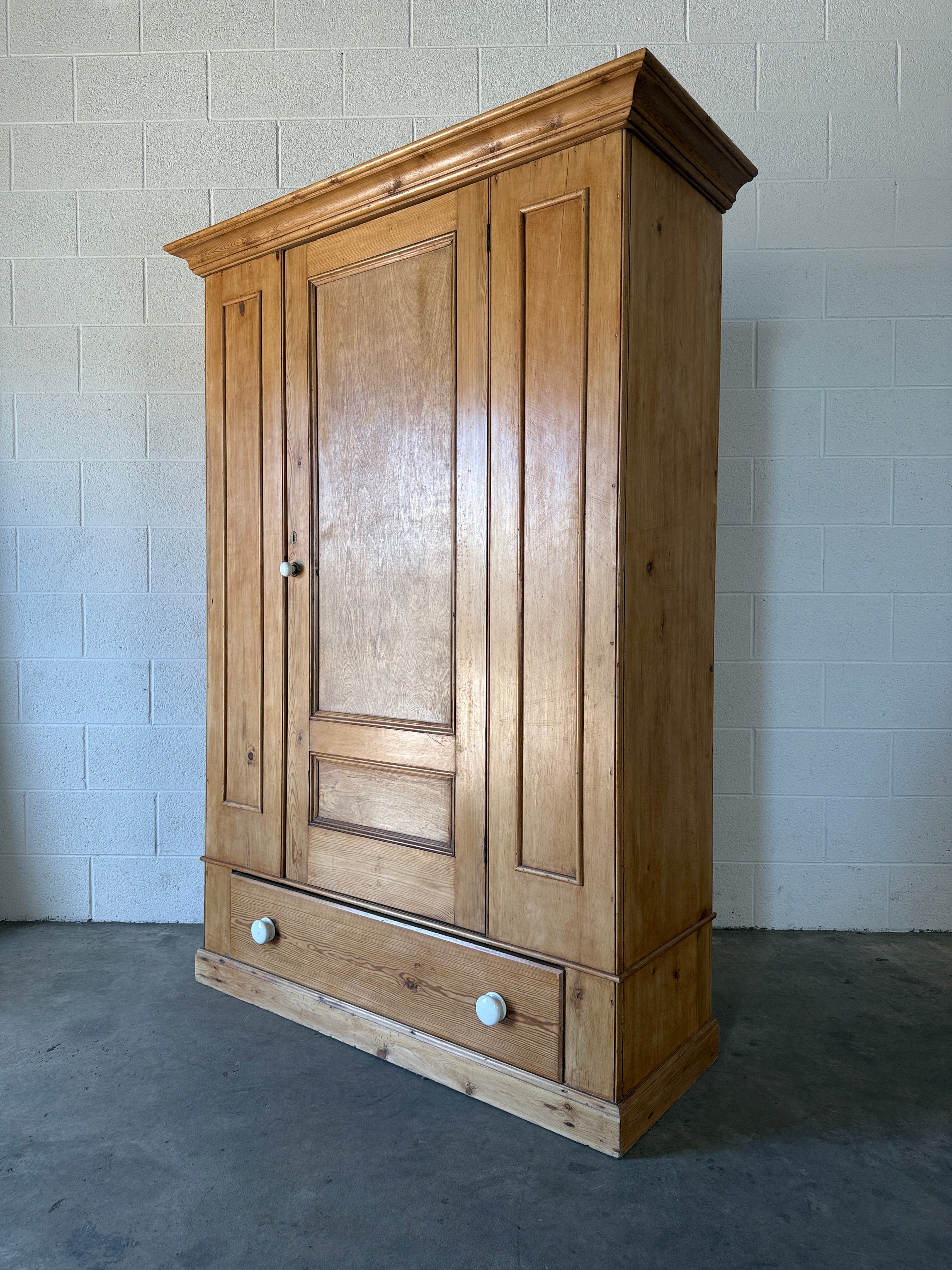 Single Antique Pine Wardrobe with one drawer