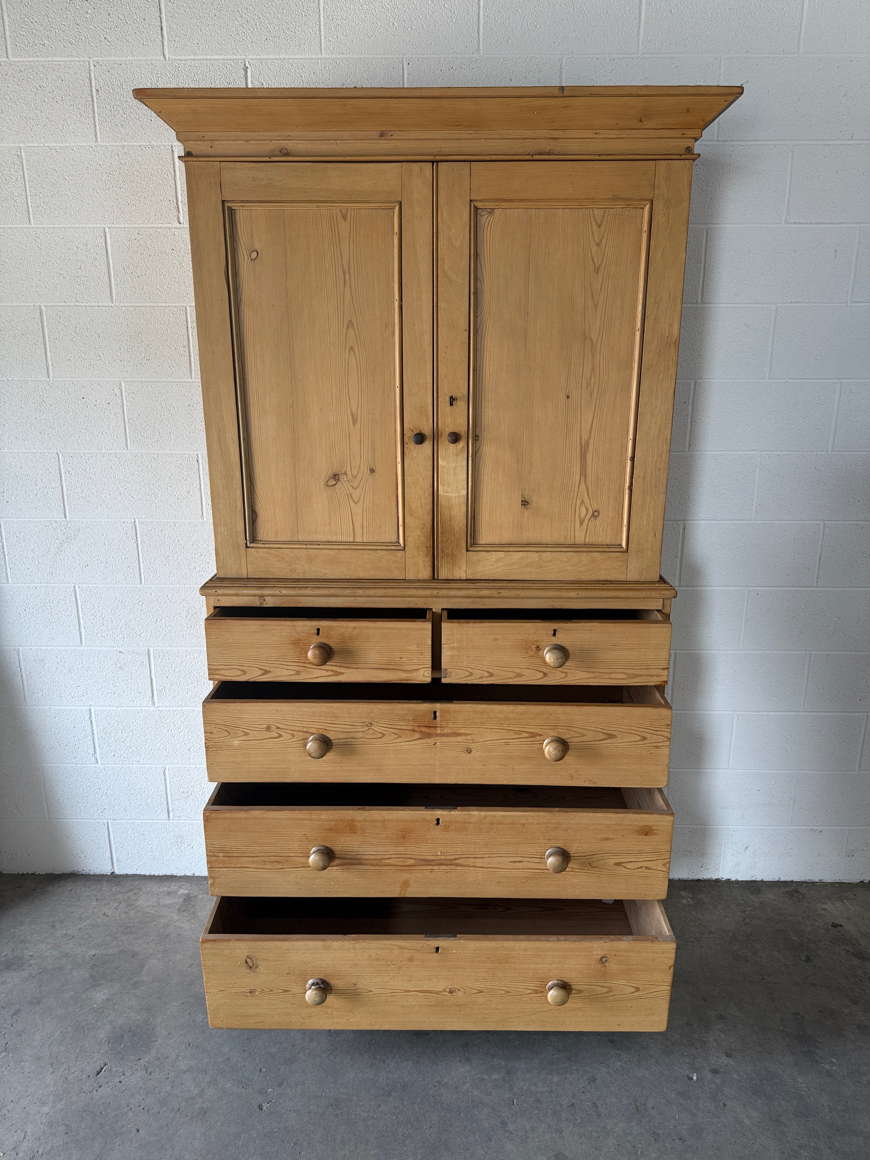 Victorian Pine Linen Press with Working Key