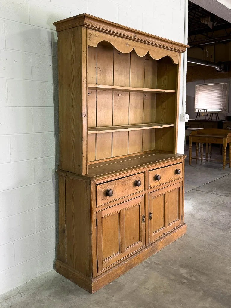 Mid-sized antique English pine kitchen hutch