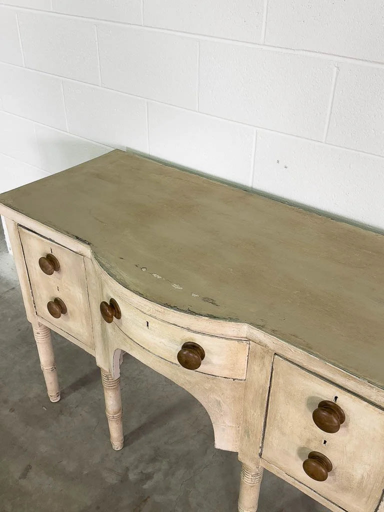 Antique European console table with wooden knobs