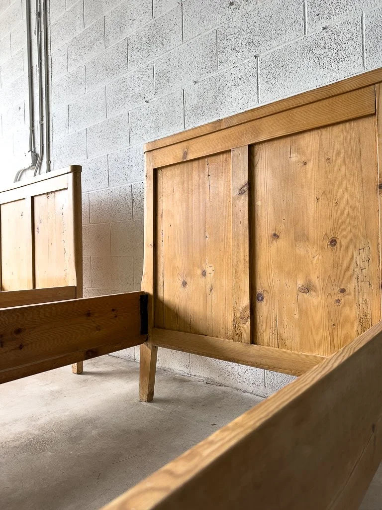 Pair of antique pine sleigh beds