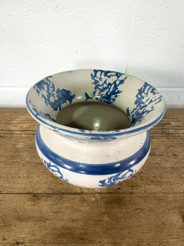 Vintage blue and white stoneware vase