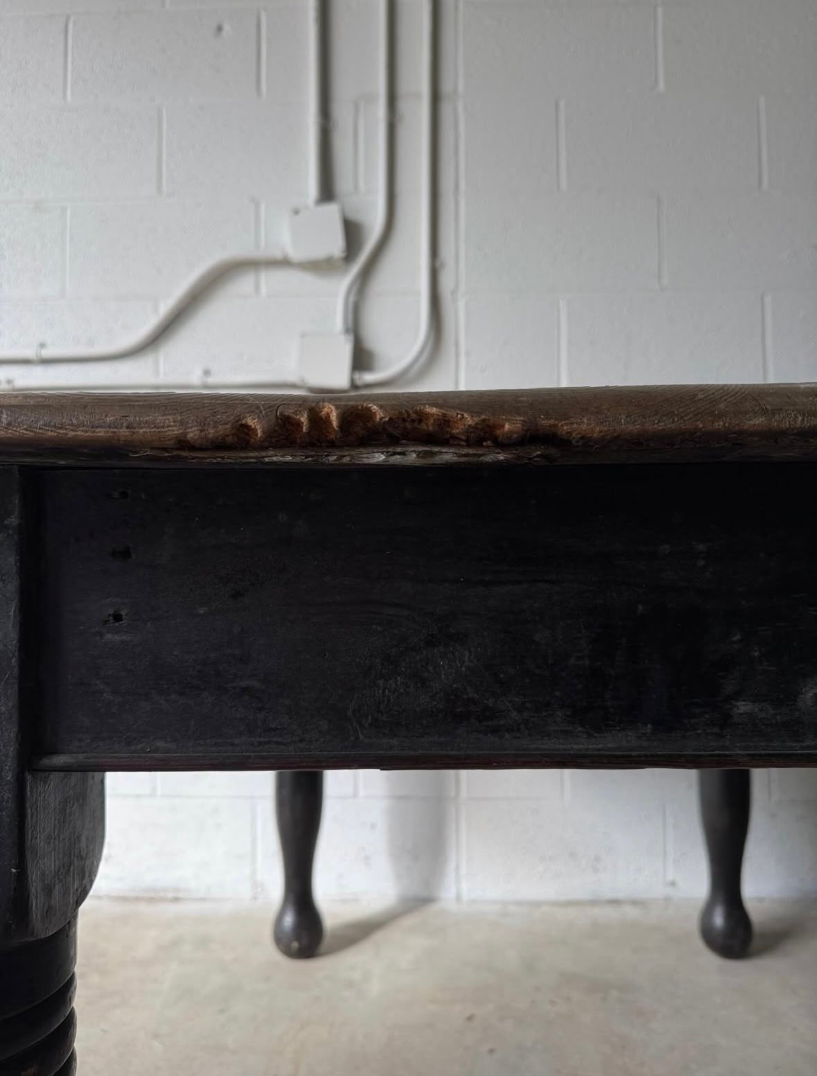 Antique black pine table with turned legs - House on Horizon