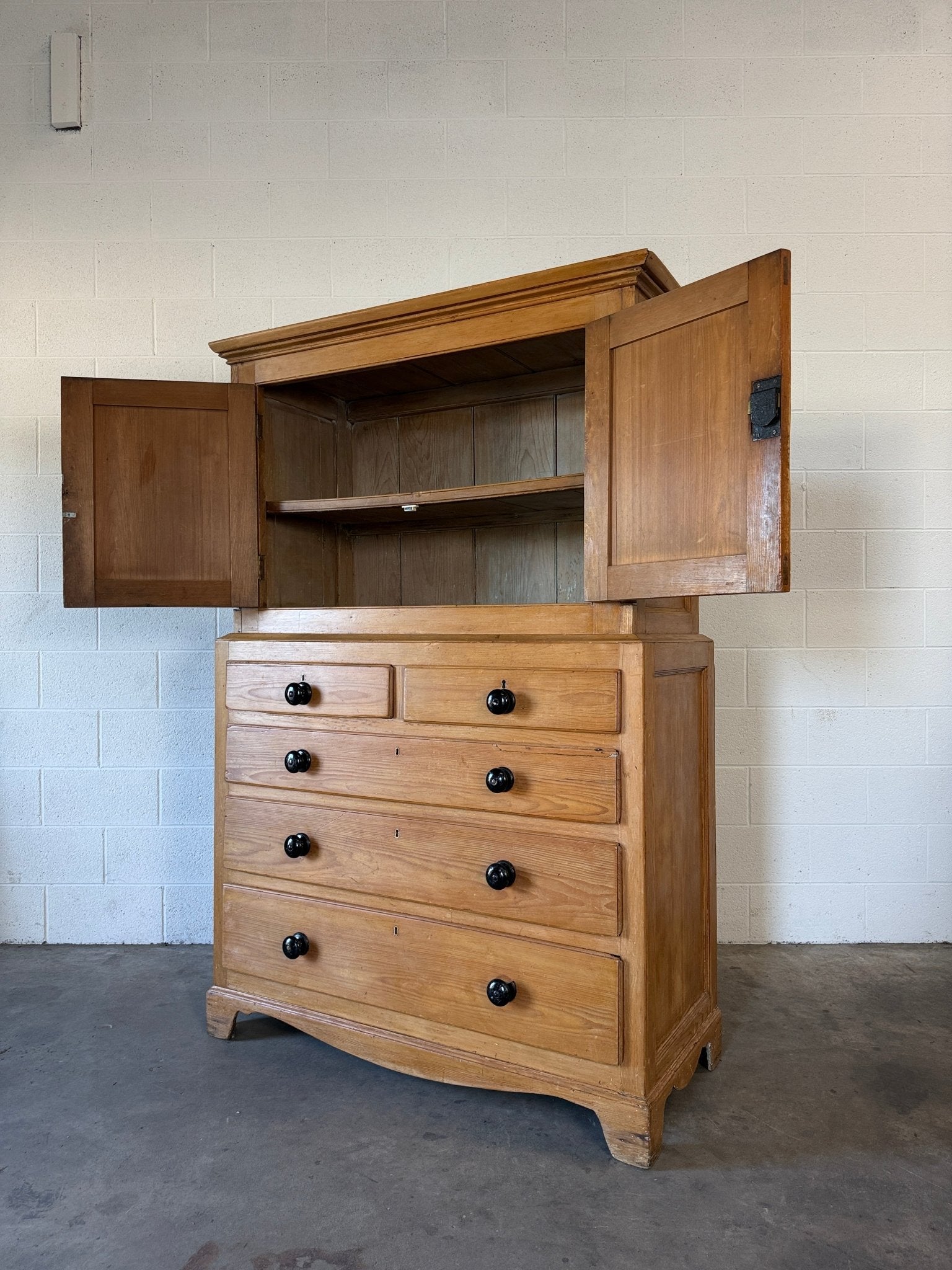 Antique English Linen Press with Shelved Interior - House on Horizon