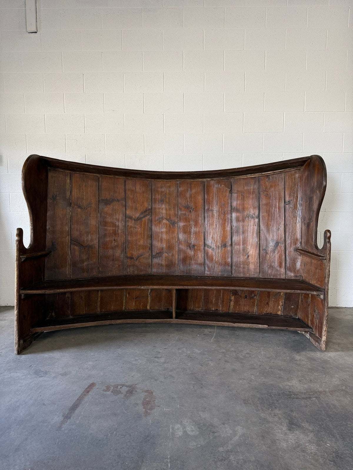 Antique English pine barrel back settle - House on Horizon