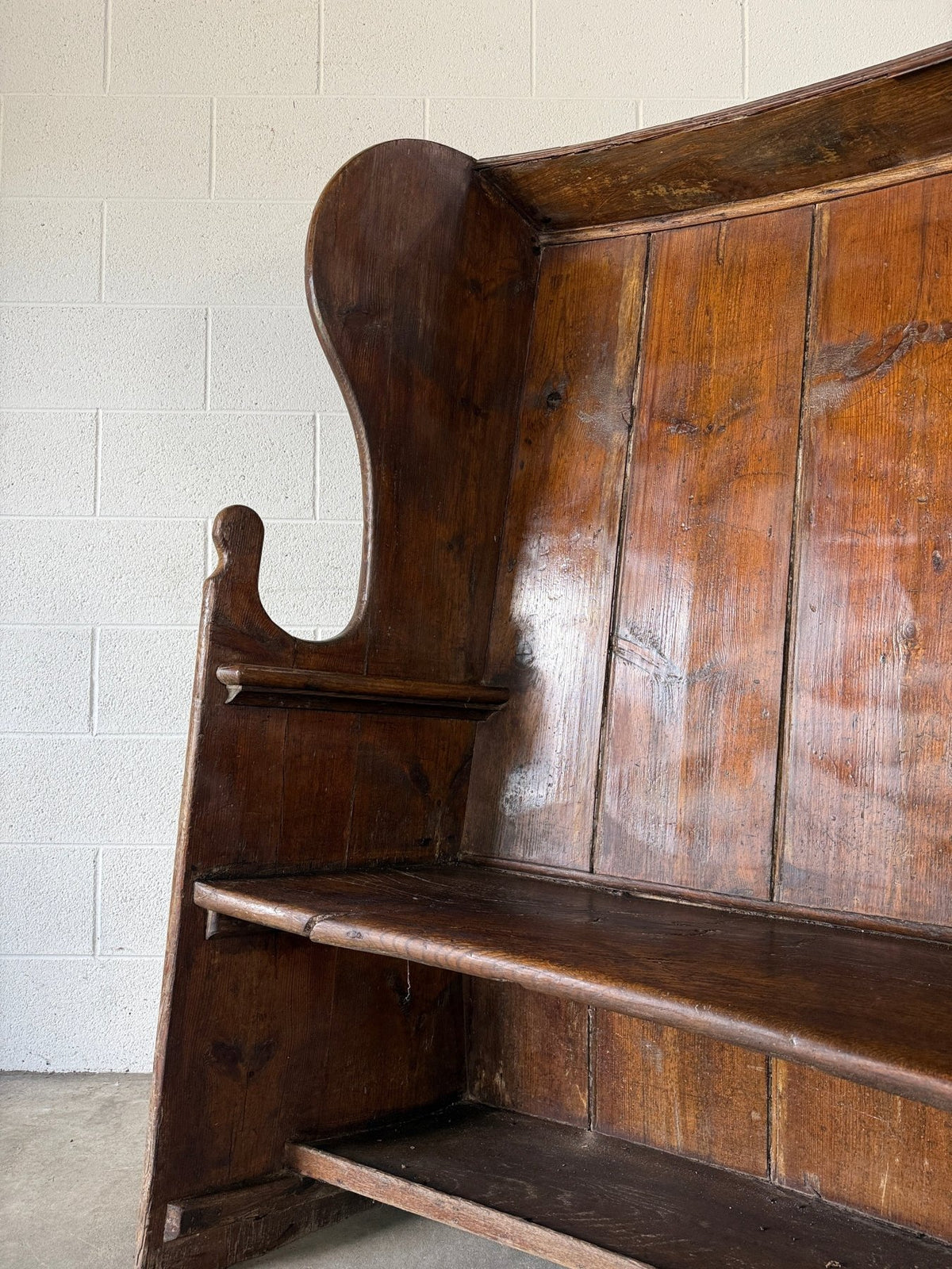 Antique English pine barrel back settle - House on Horizon