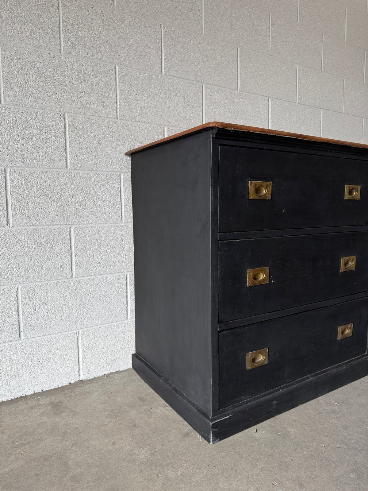 Antique English pine drawers with campaign handles - House on Horizon