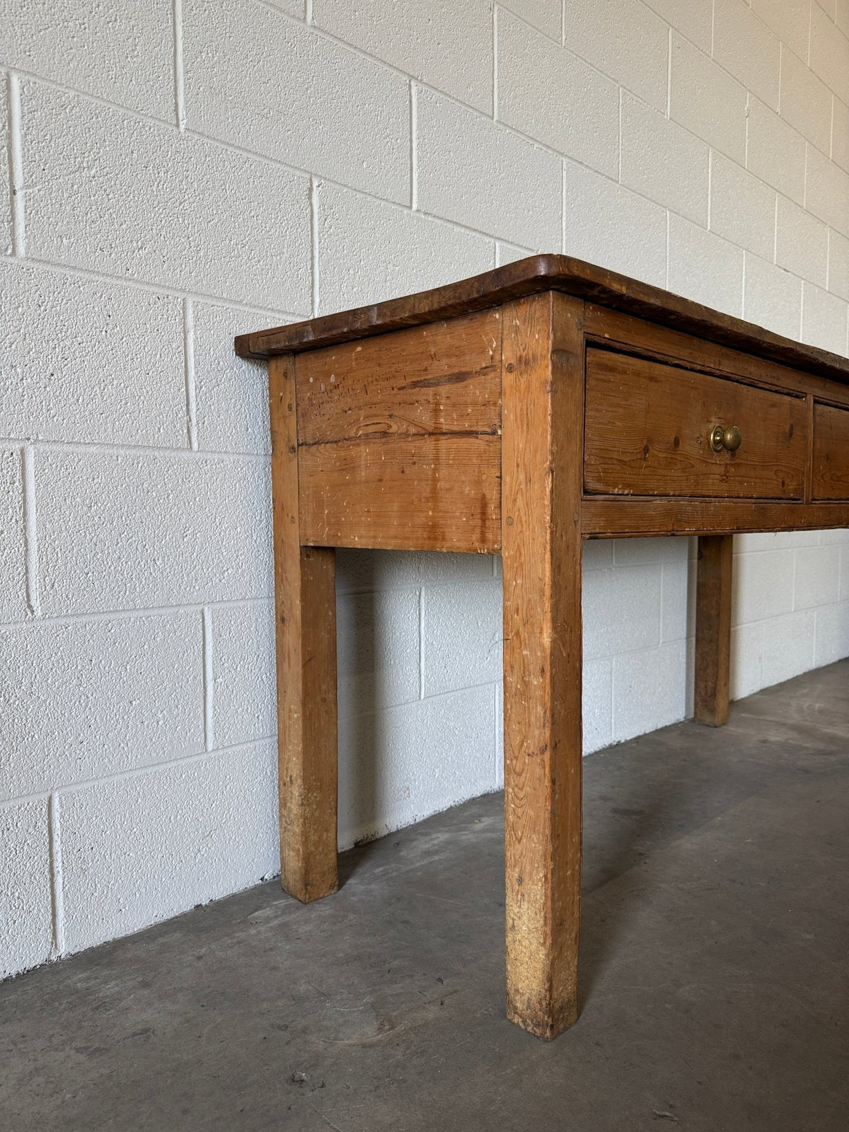 Antique English pine entry or side table - House on Horizon