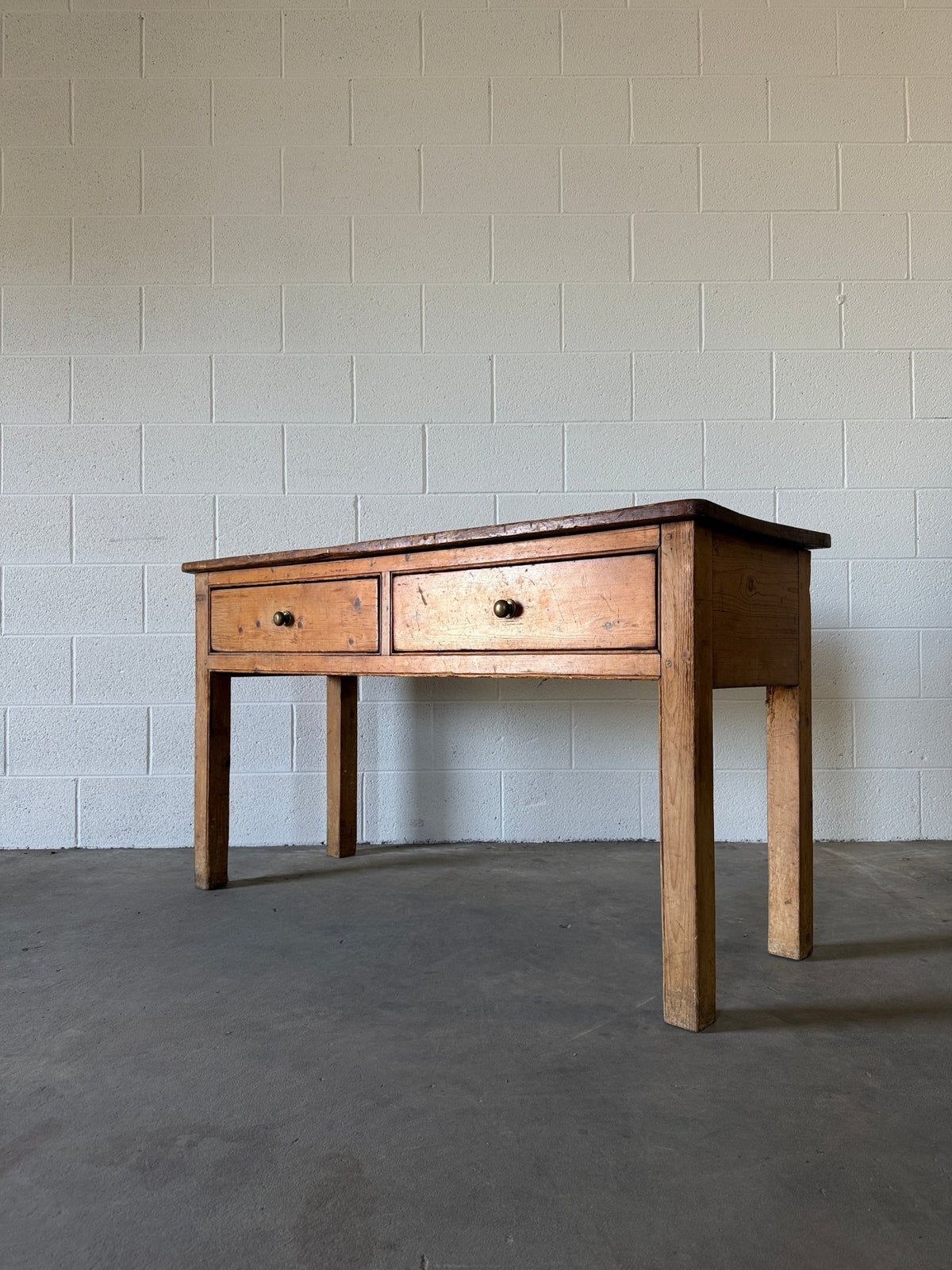 Antique English pine entry or side table - House on Horizon