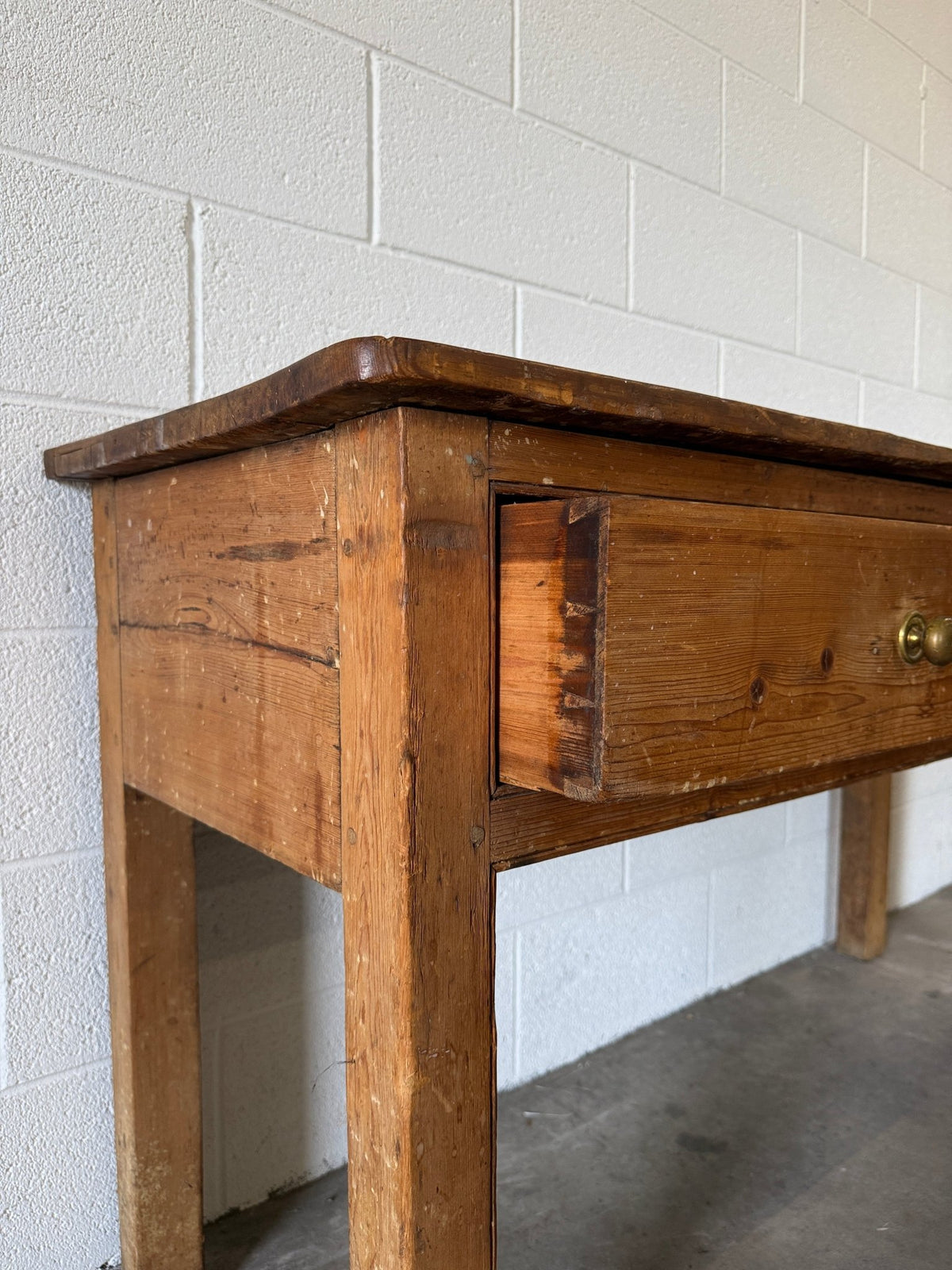 Antique English pine entry or side table - House on Horizon