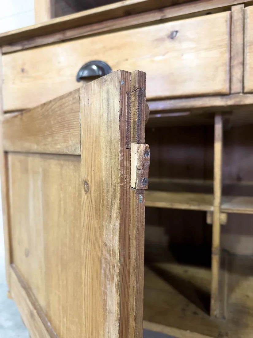 Antique English pine hutch with wavy glass - House on Horizon