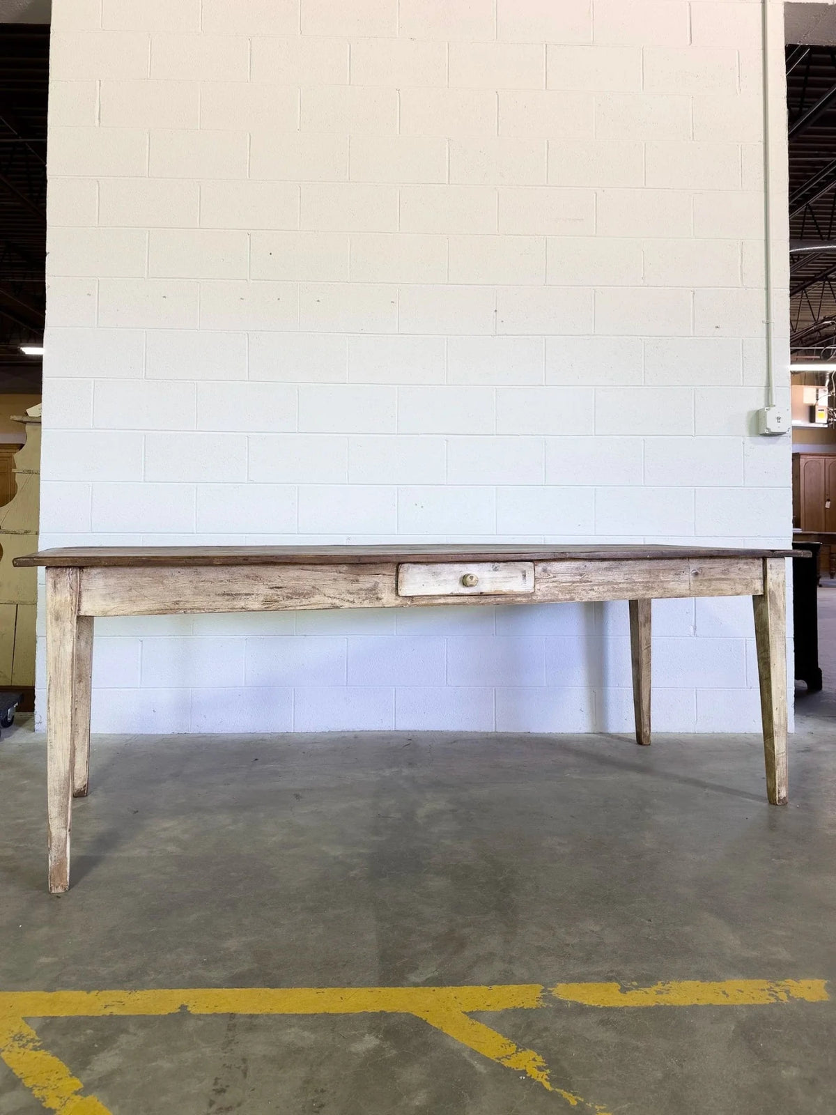 Antique French Dining Table - Rustic Pine Farmhouse Table with Drawer - House on Horizon