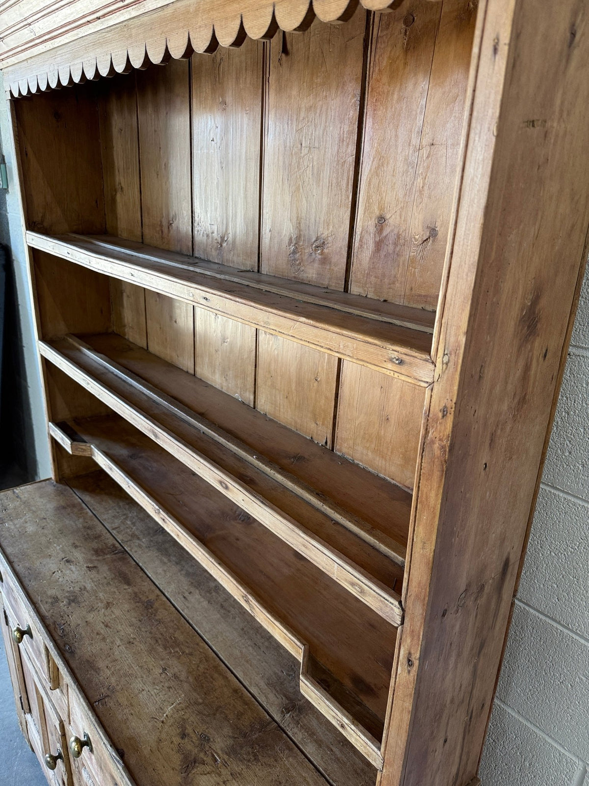 Antique Irish pine hutch with scalloped trim - House on Horizon
