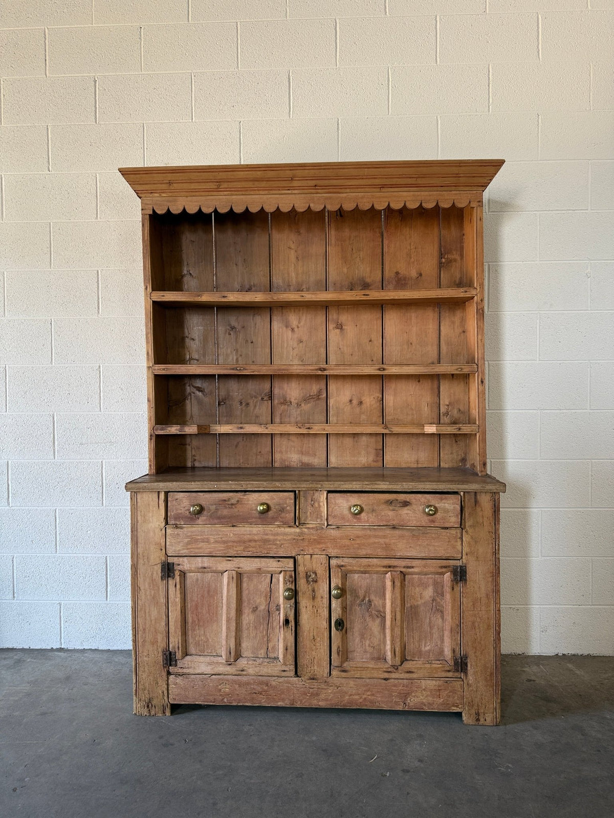 Antique Irish pine hutch with scalloped trim - House on Horizon