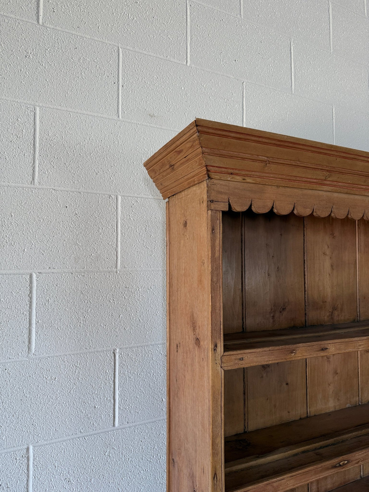 Antique Irish pine hutch with scalloped trim - House on Horizon