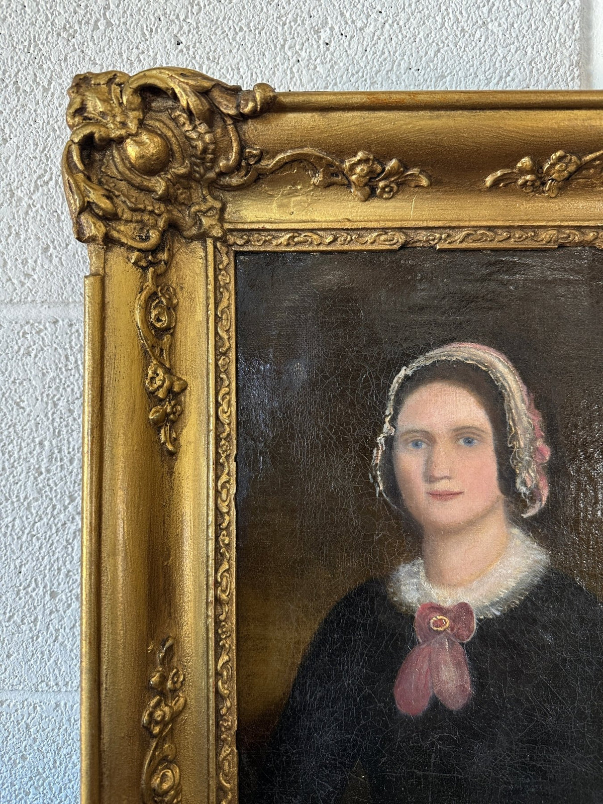 Antique Oil Painting of a Lady - House on Horizon
