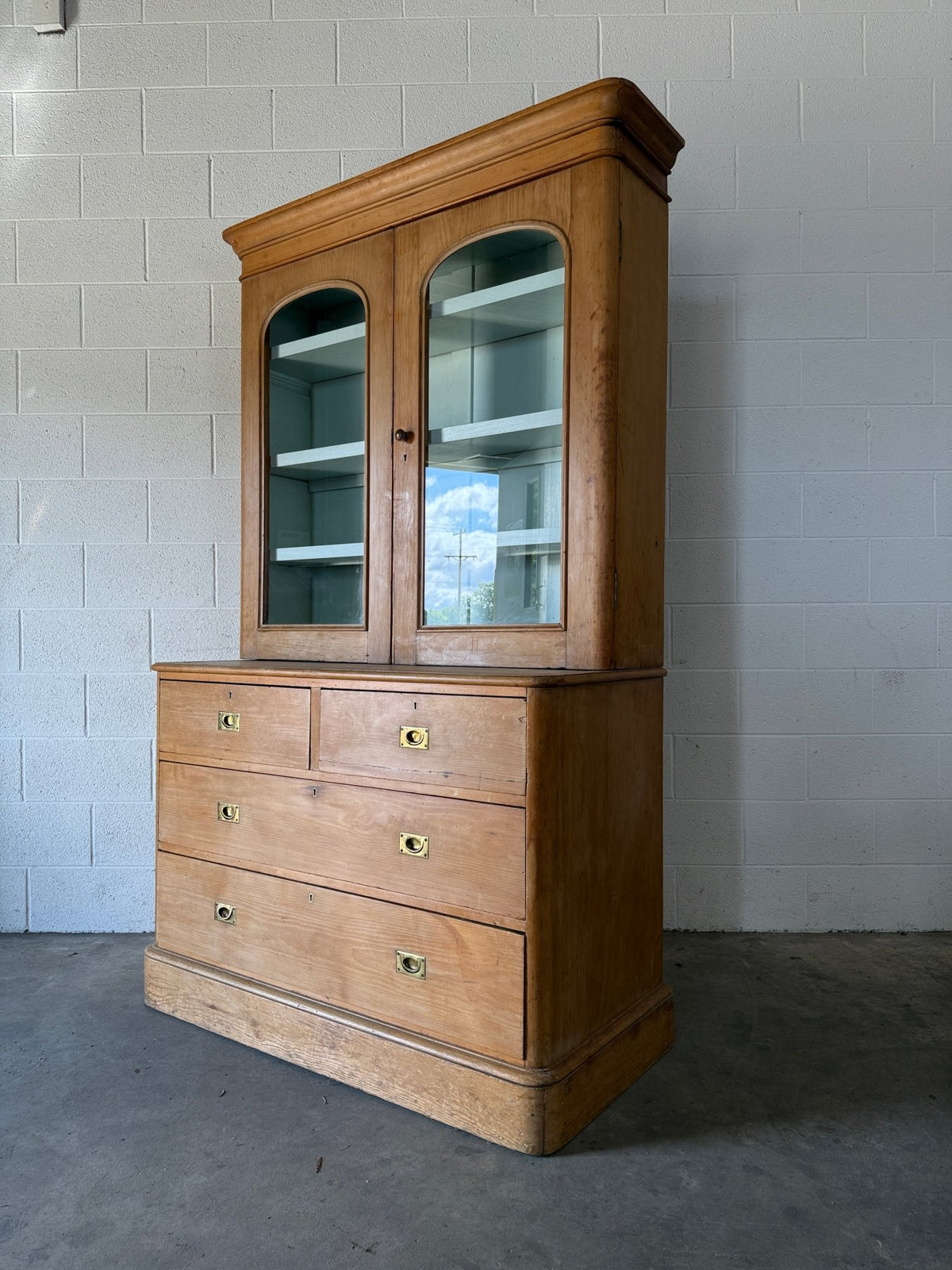 Antique Pine Cupboard with Campaign Handles - House on Horizon