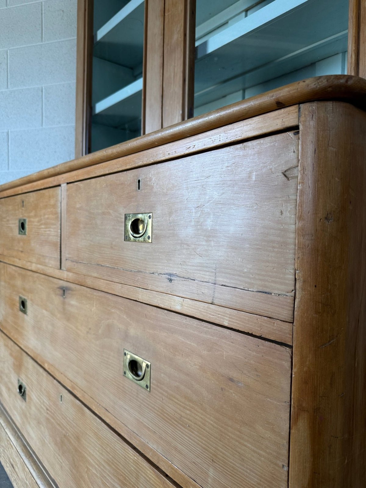 Antique Pine Cupboard with Campaign Handles - House on Horizon