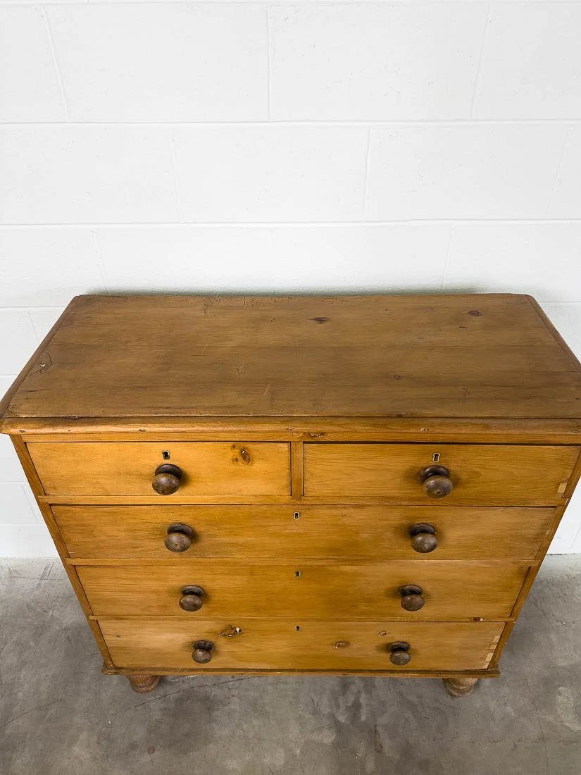 Antique pine drawers in a mid-brown color - House on Horizon