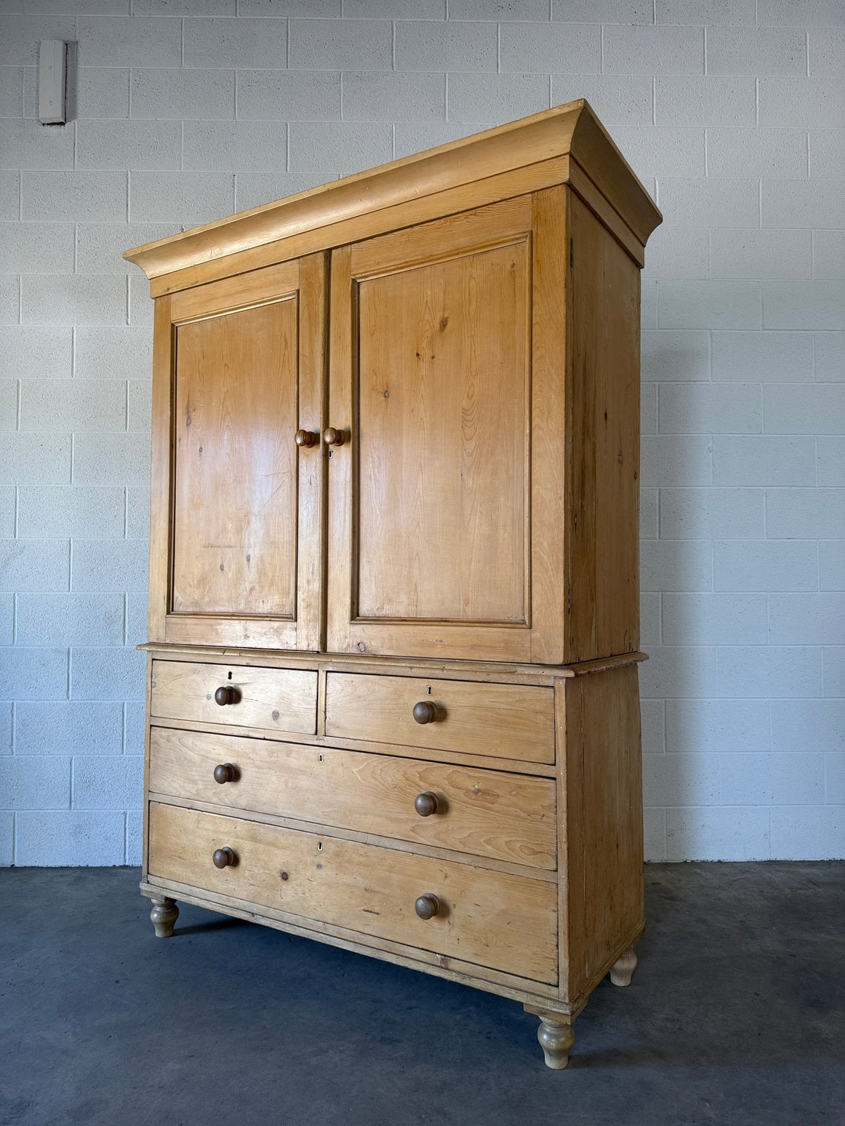 Antique Pine Linen Press - House on Horizon