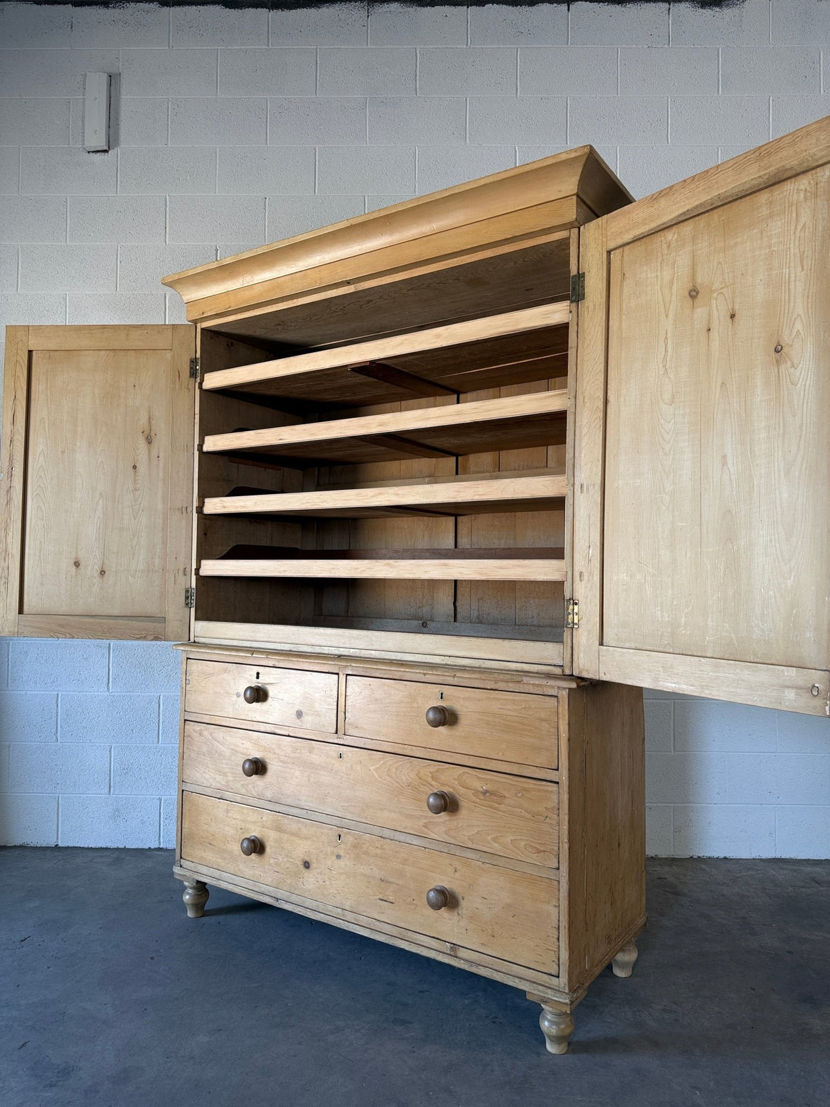 Antique Pine Linen Press - House on Horizon