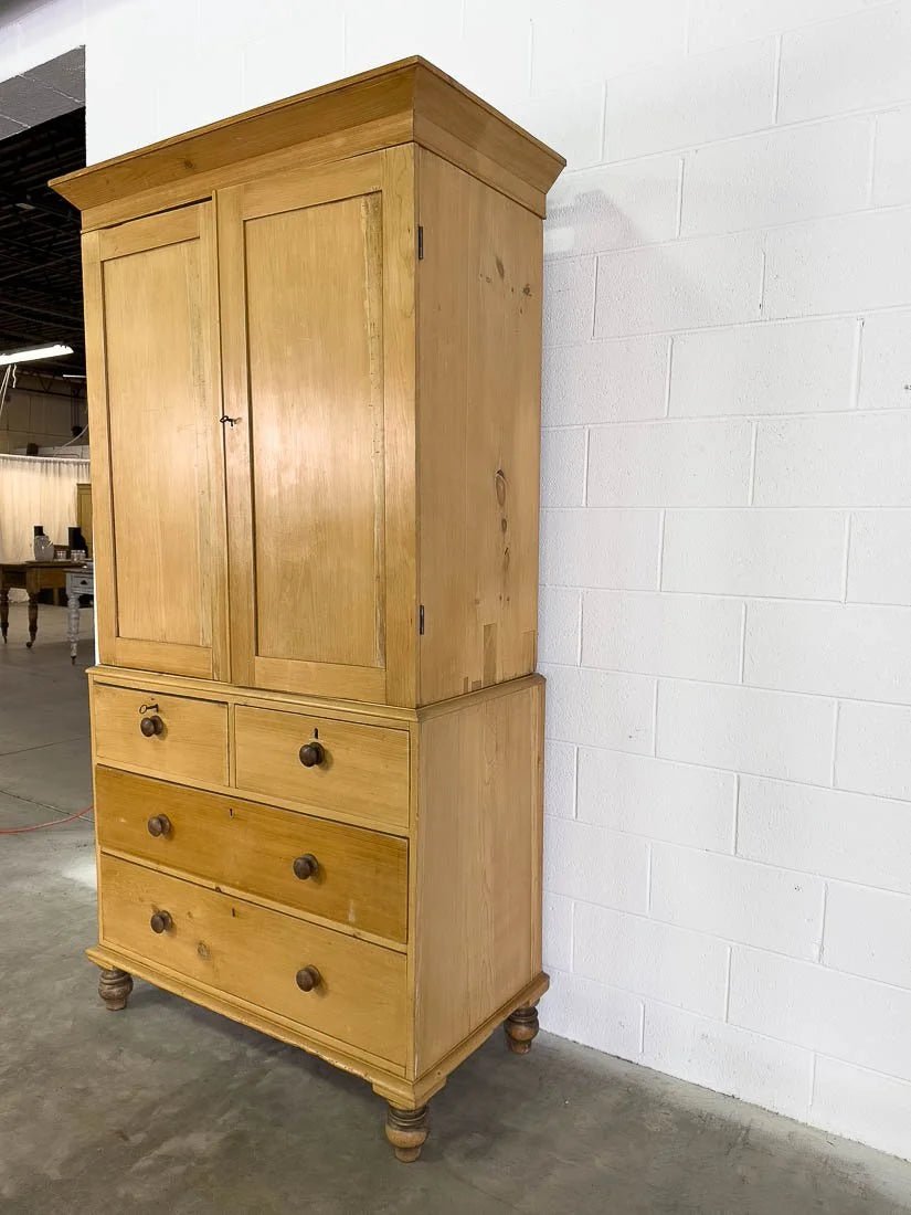 Antique pine linen press with hanging rail - House on Horizon