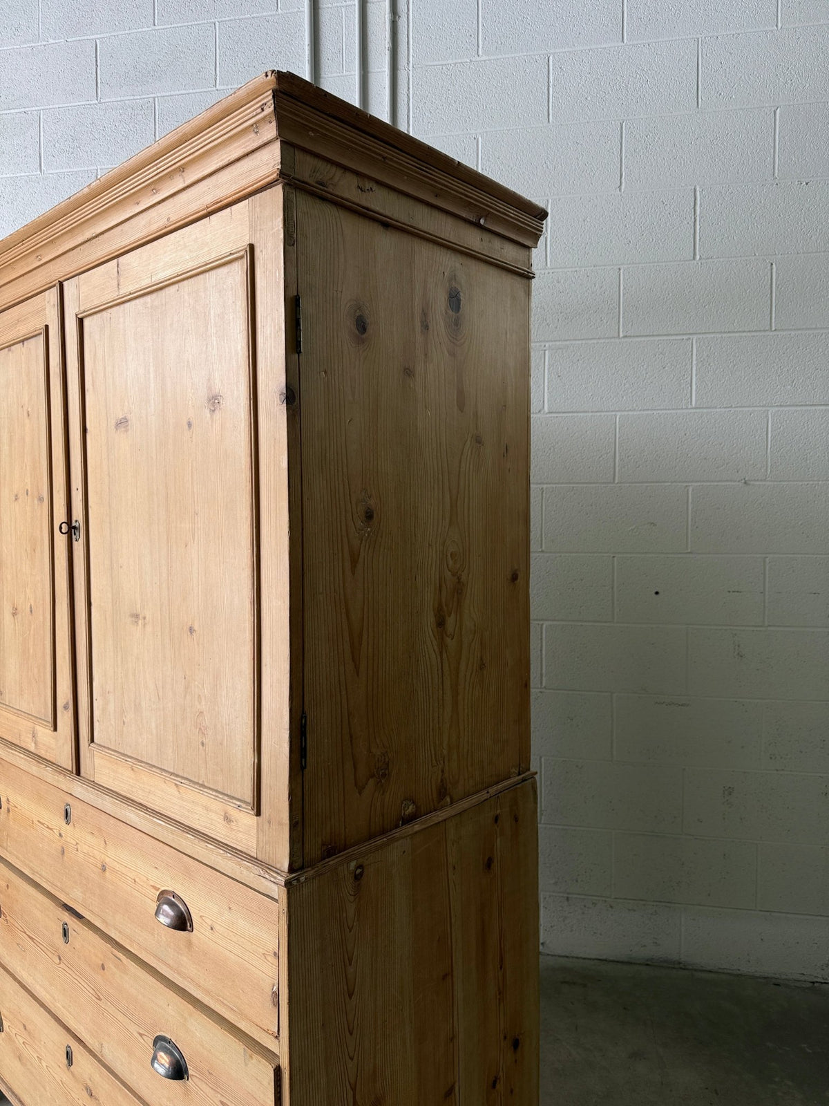 Antique pine linen press with working key - House on Horizon