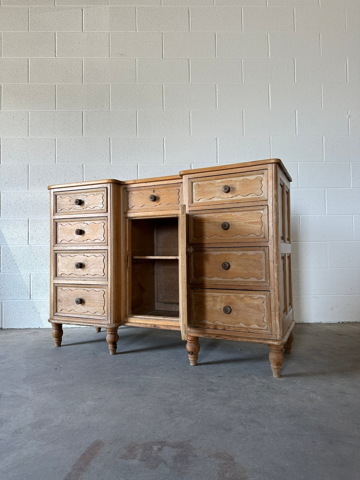Antique Pine Sideboard with Wavy Detail - House on Horizon