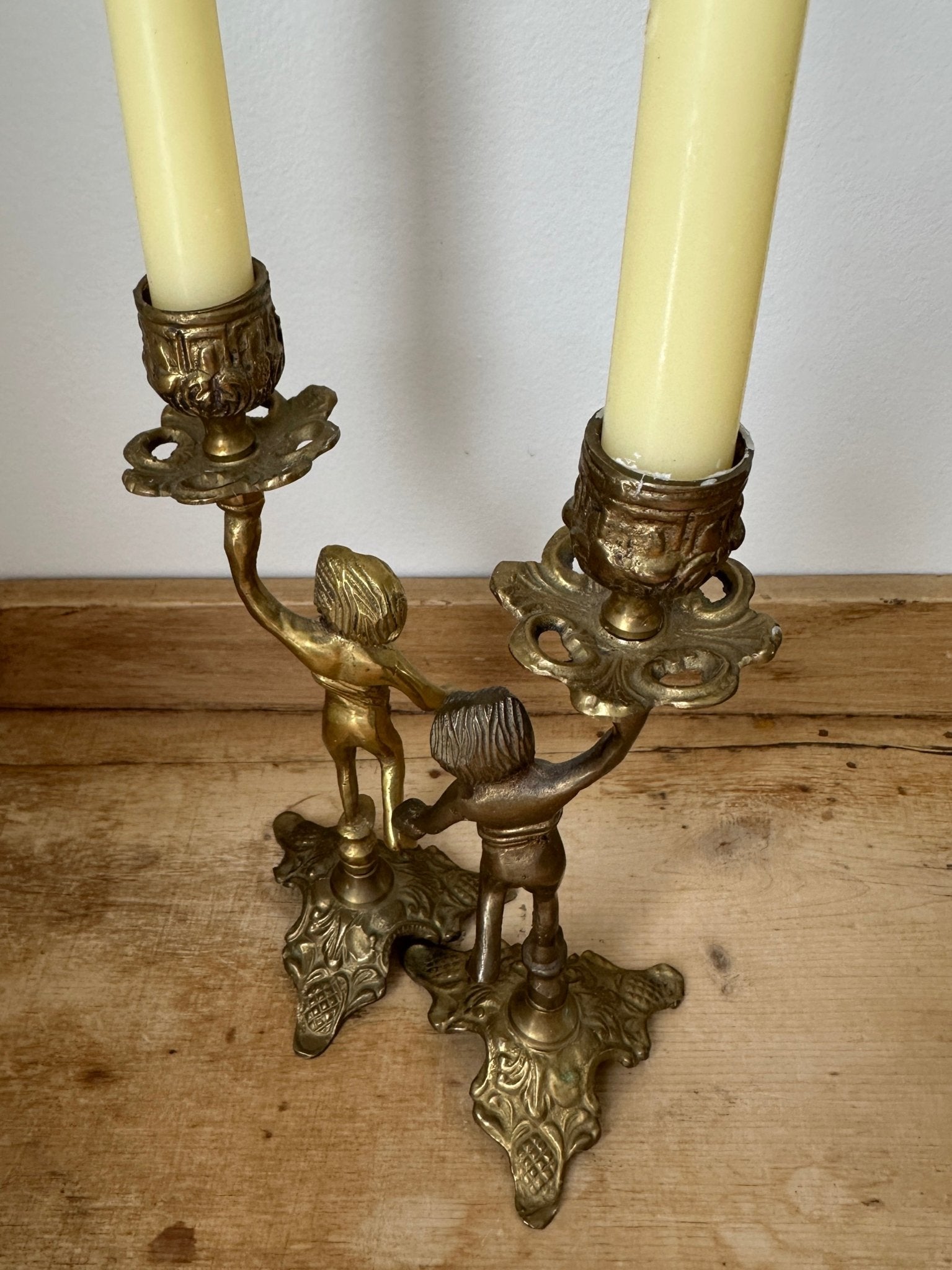 Brass cherub candlestick set - House on Horizon