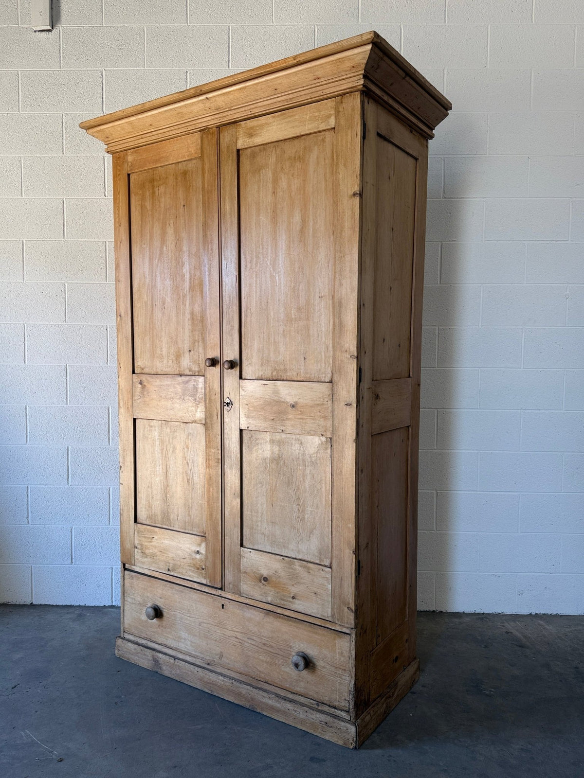Early–mid 19th‑century English pine wardrobe with base drawer - House on Horizon