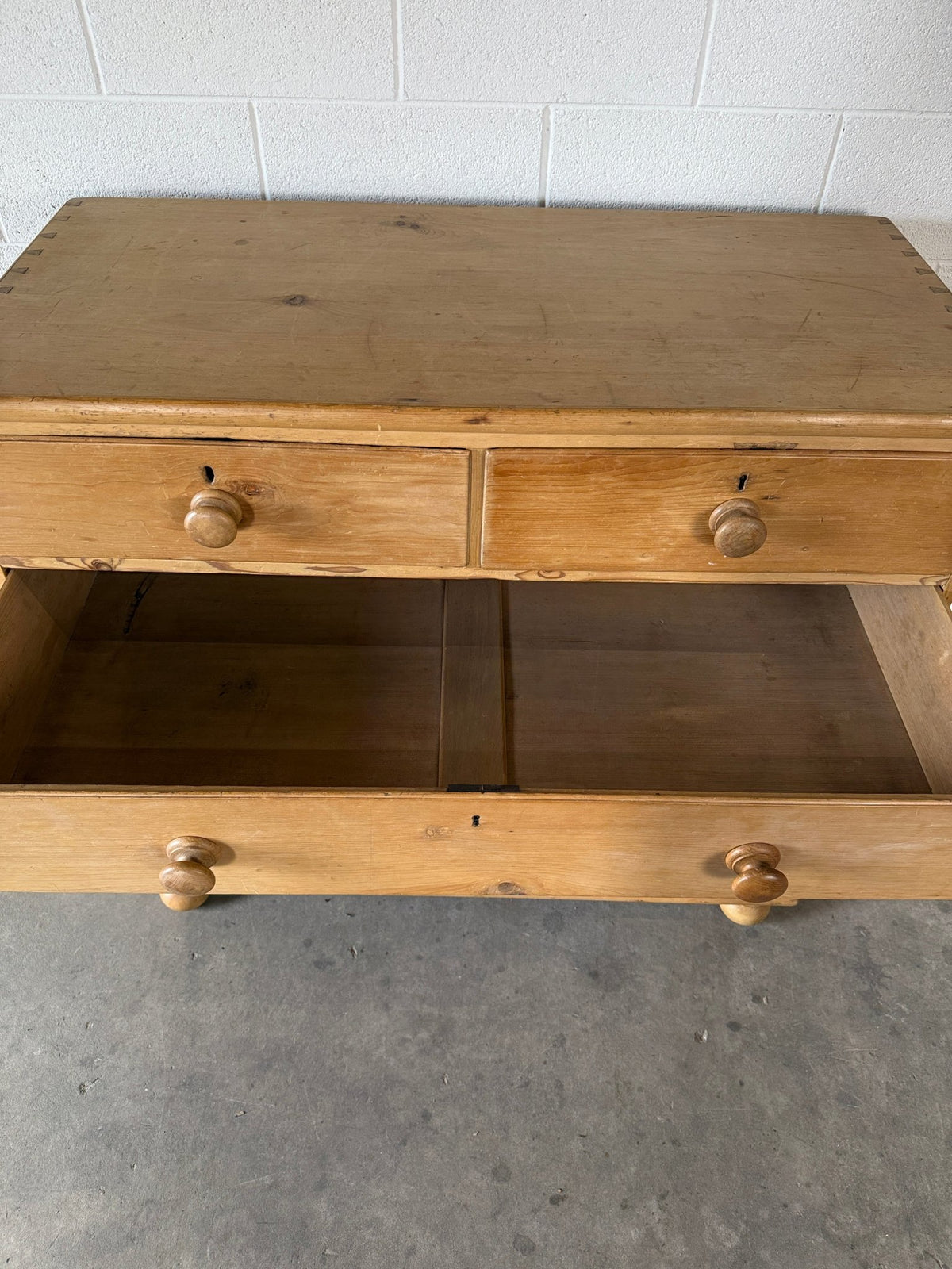 English Antique Pine Chest of Drawers on bun feet - House on Horizon