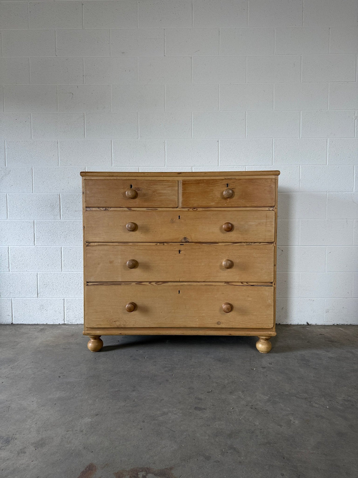 English Antique Pine Chest of Drawers on bun feet - House on Horizon