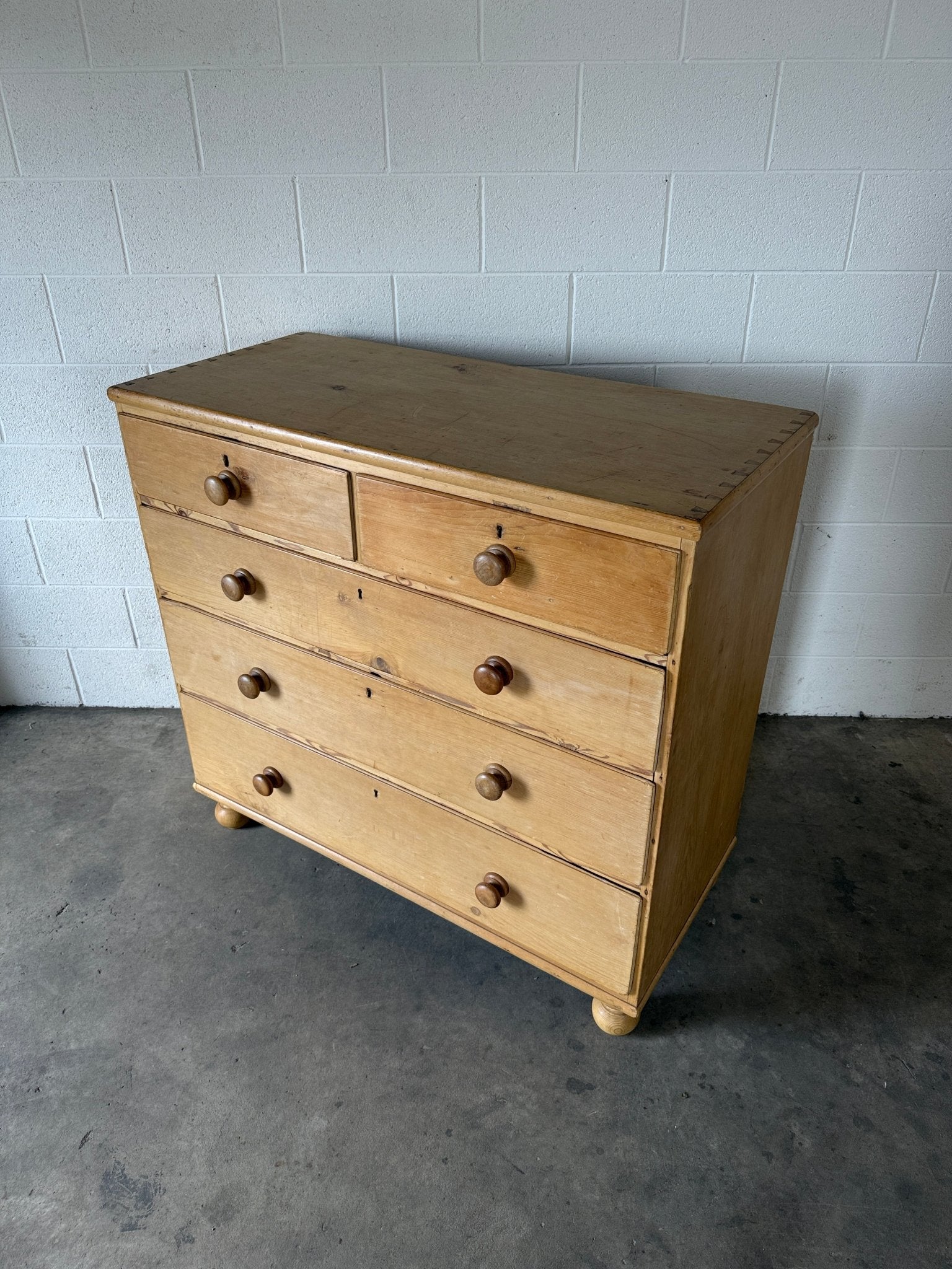 English Antique Pine Chest of Drawers on bun feet - House on Horizon
