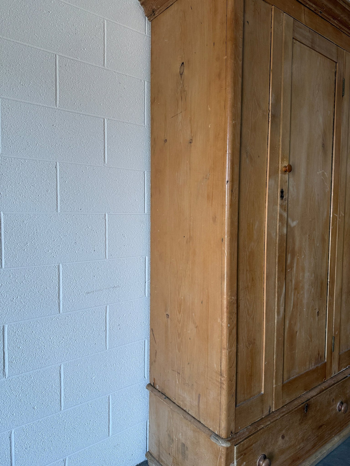 English Antique Pine Wardrobe with Drawer - House on Horizon