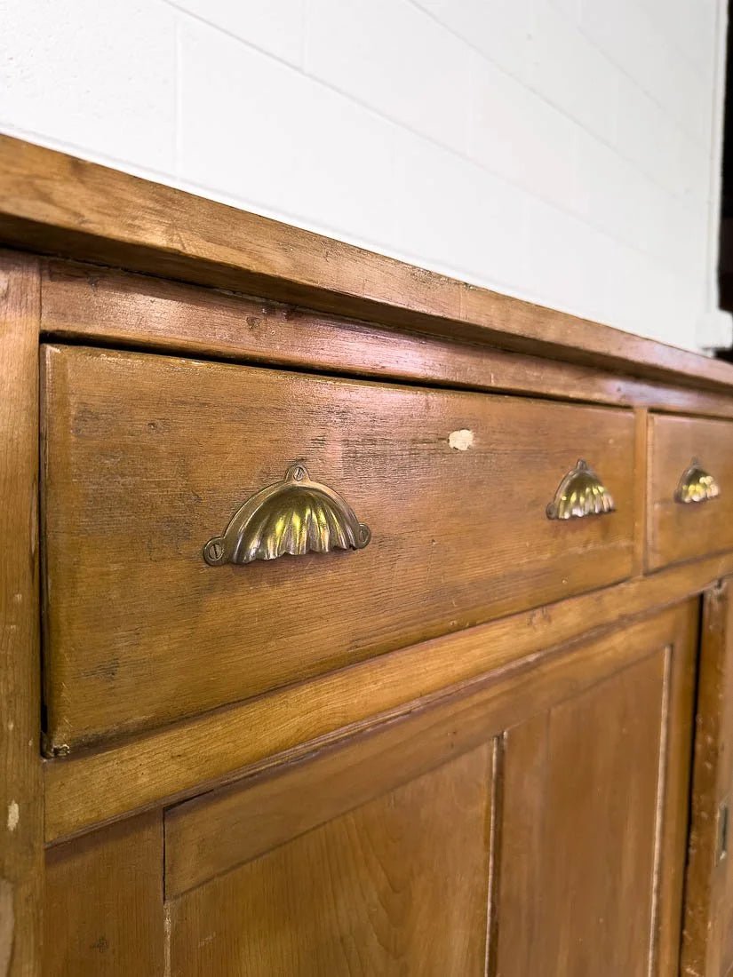 English pine sideboard with sliding doors and brass hardware - House on Horizon