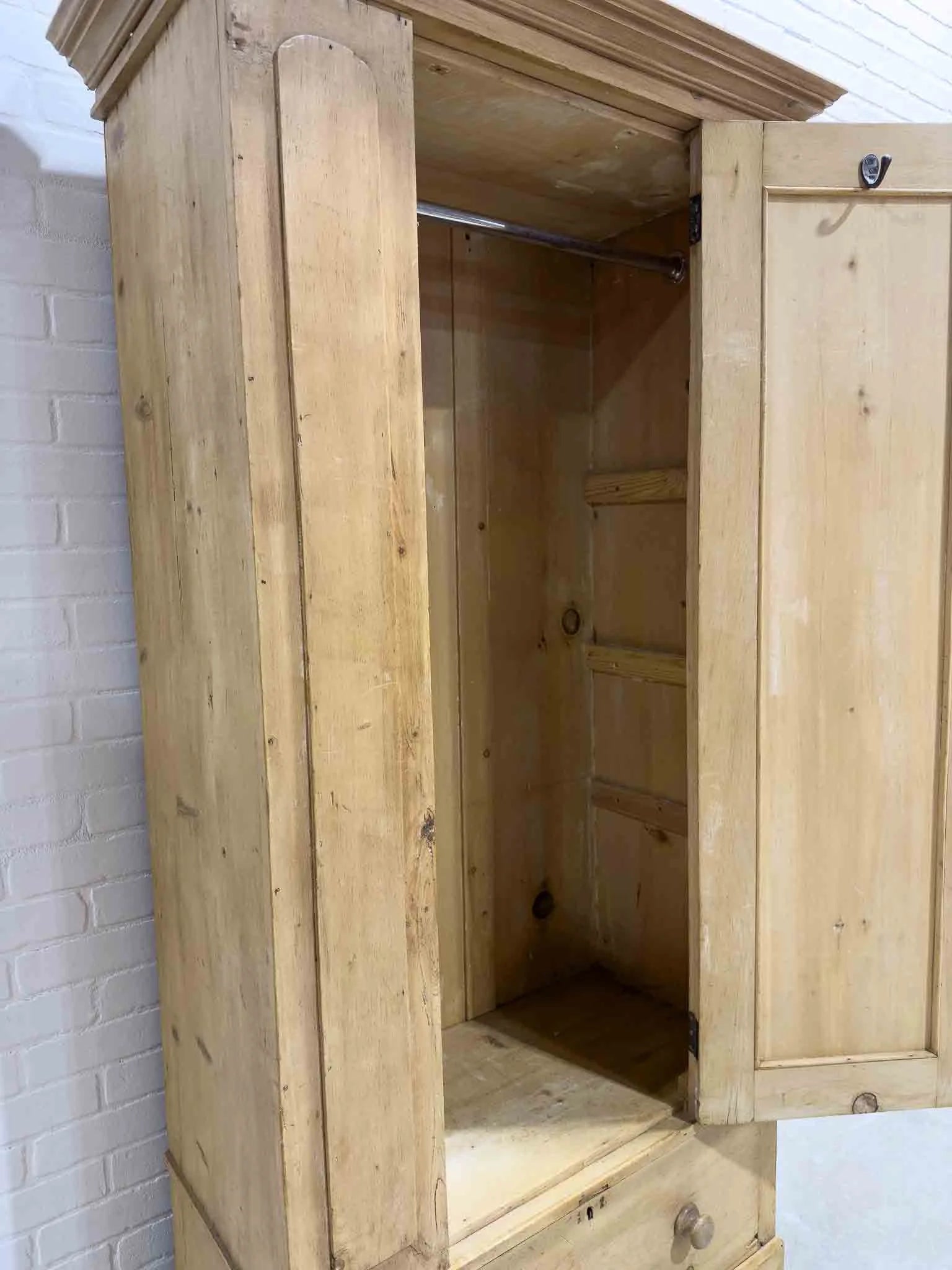 Victorian pine wardrobe with a drawer